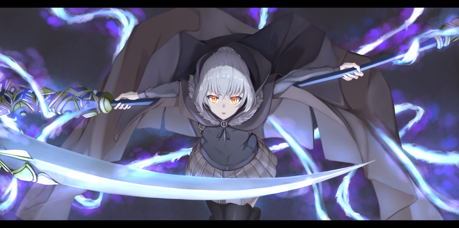 fate_(series), gray_hair, gray_(lord_el-melloi_ii), lord_el-melloi_ii_case_files, orange_eyes, piisu, scythe, thighhighs