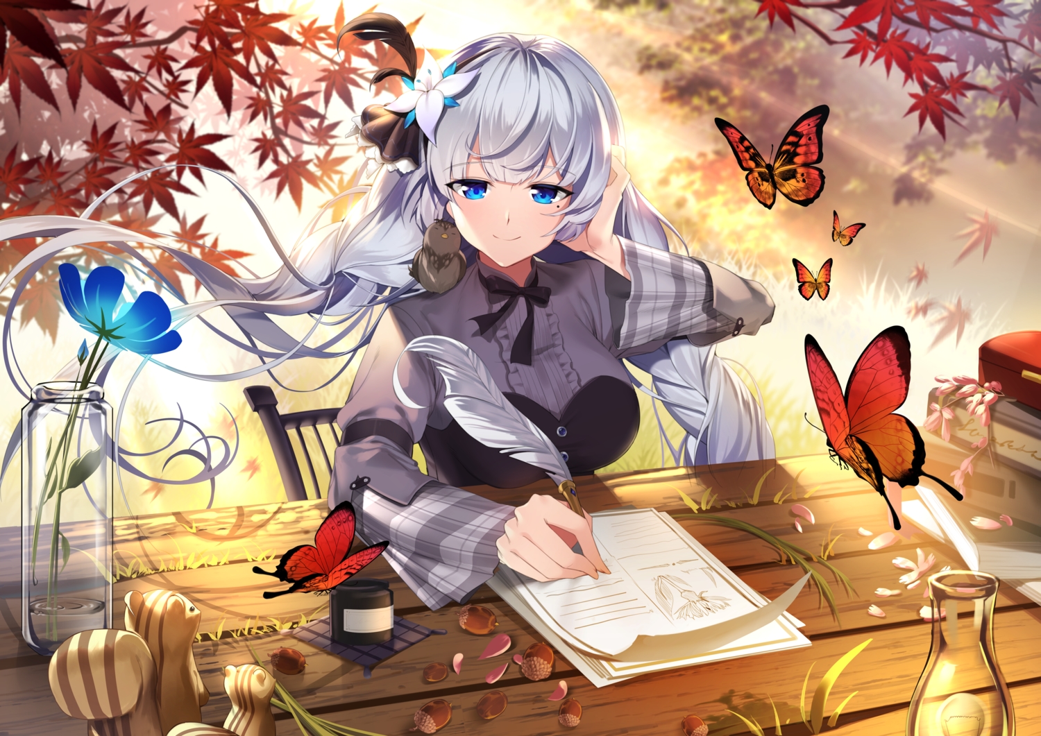 anthropomorphism, azur_lane, blue_eyes, eile_(esspril), illustrious_(azur_lane), long_hair, white_hair