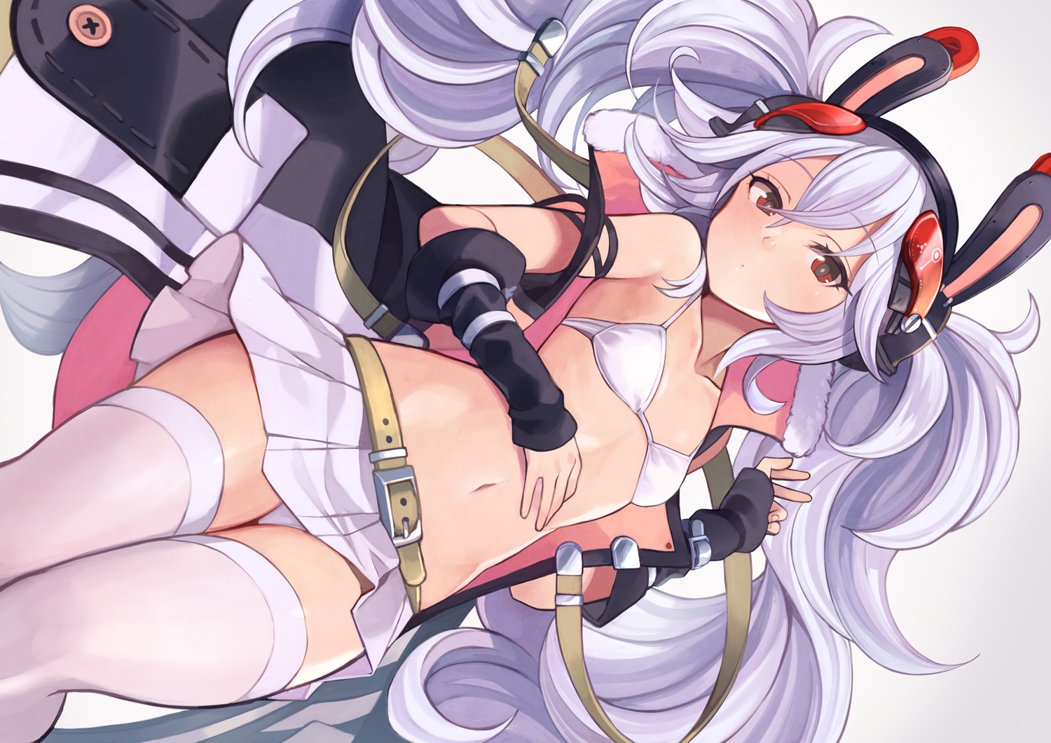anthropomorphism, azur_lane, bikini_top, gray_hair, laffey_(azur_lane), long_hair, panties, red_eyes, thighhighs, twintails, underwear, yuko_(uc_yuk)