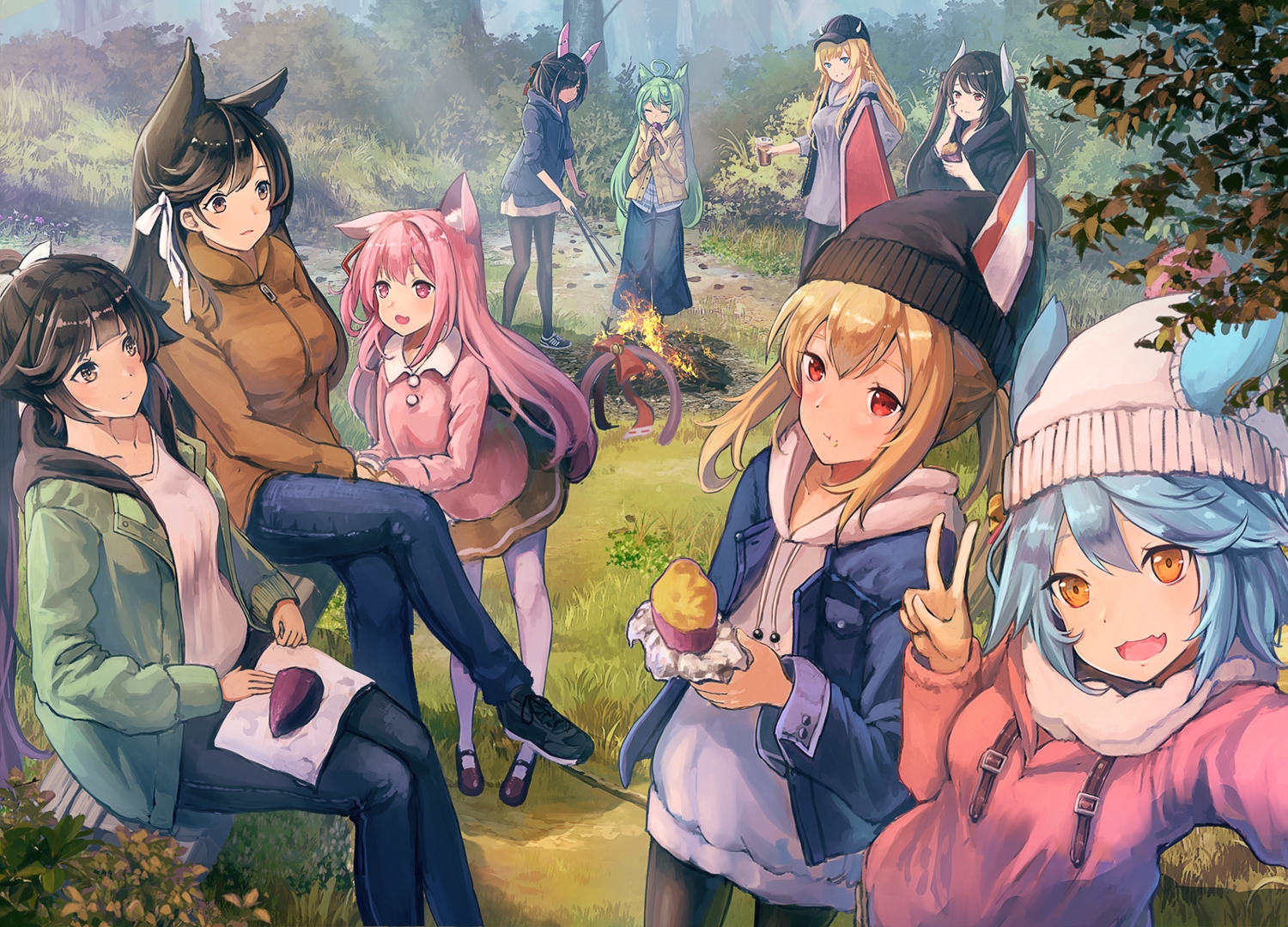 akashi_(azur_lane), animal_ears, anthropomorphism, atago_(azur_lane), autumn, ayanami_(azur_lane), azur_lane, black_hair