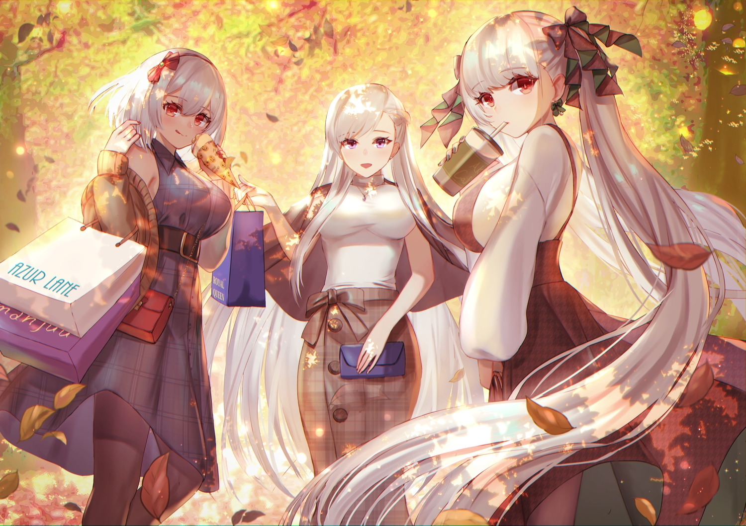 anthropomorphism, autumn, azur_lane, belfast_(azur_lane), bow, braids, dolce_(dolsuke), dress