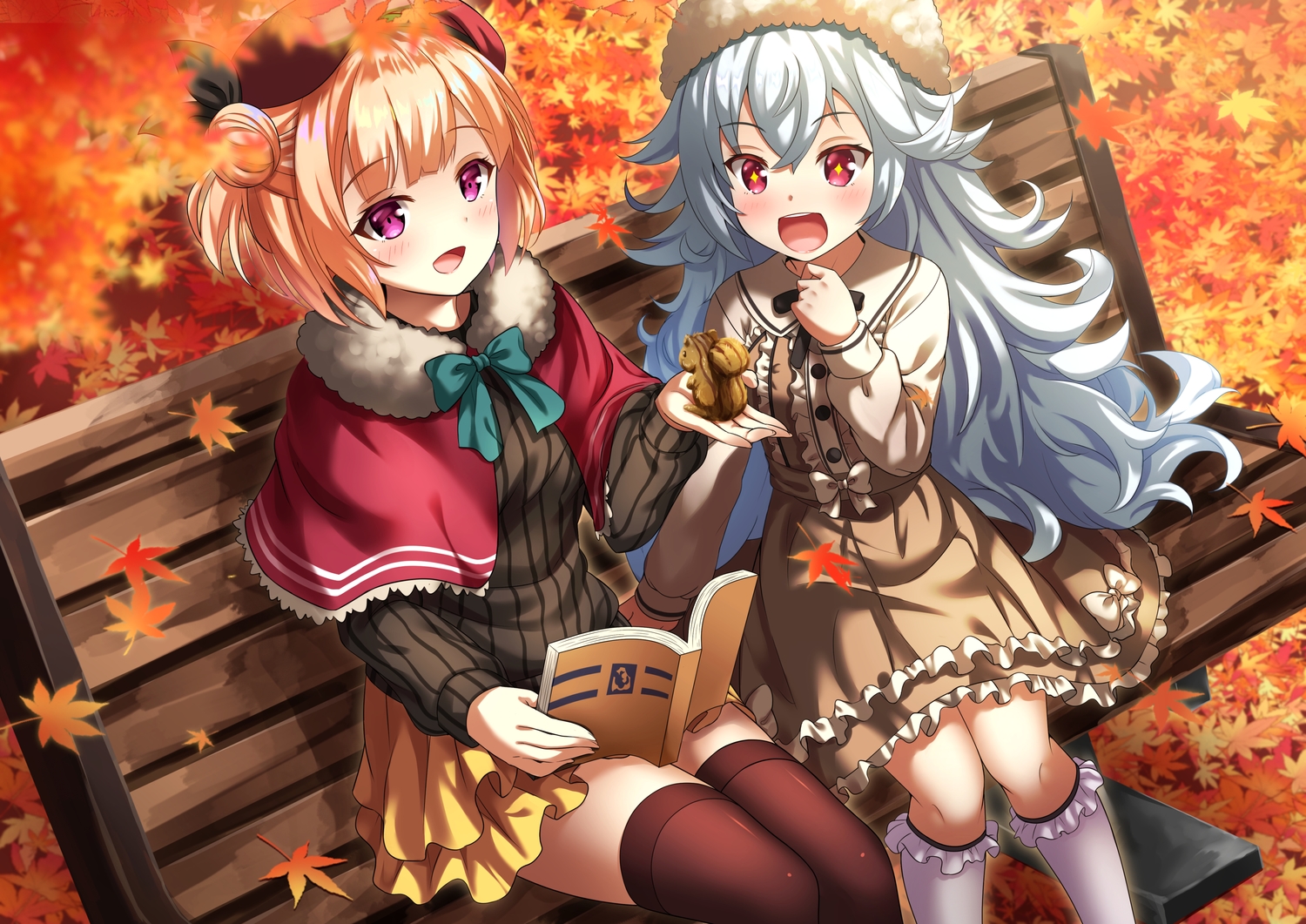 animal, anthropomorphism, autumn, azur_lane, blonde_hair, blush, book, bow