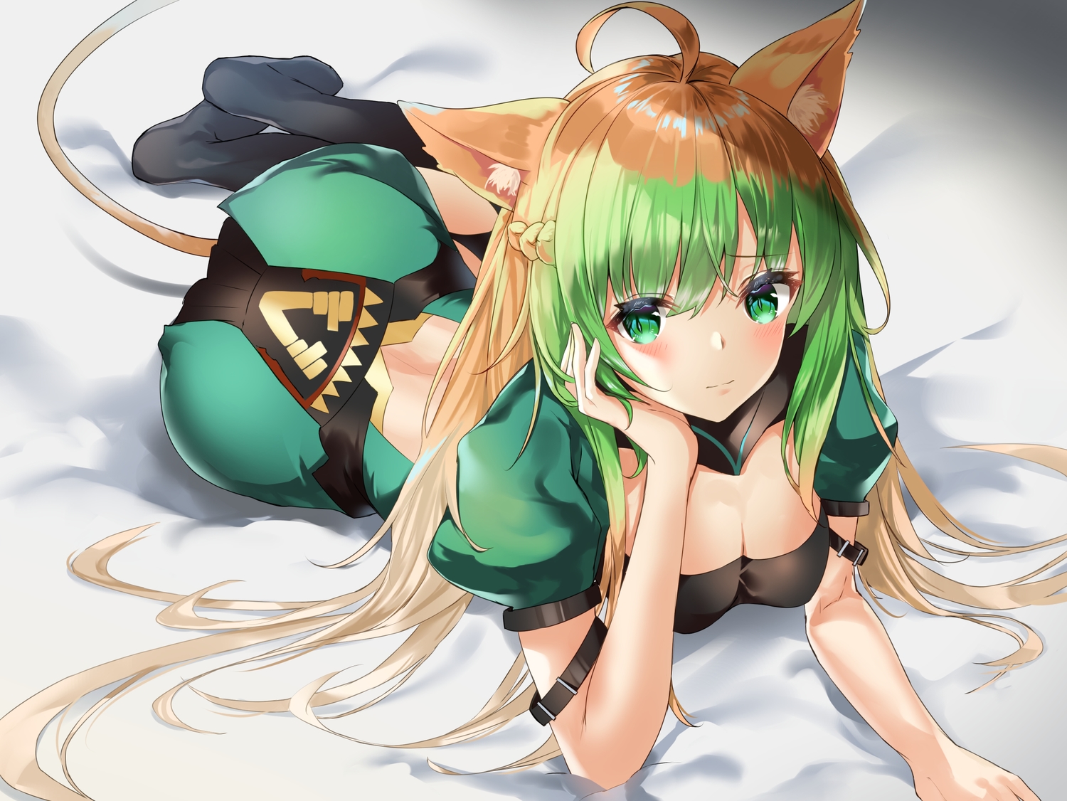 animal_ears, ass, atalanta_(fate), blonde_hair, blush, braids, breasts, catgirl