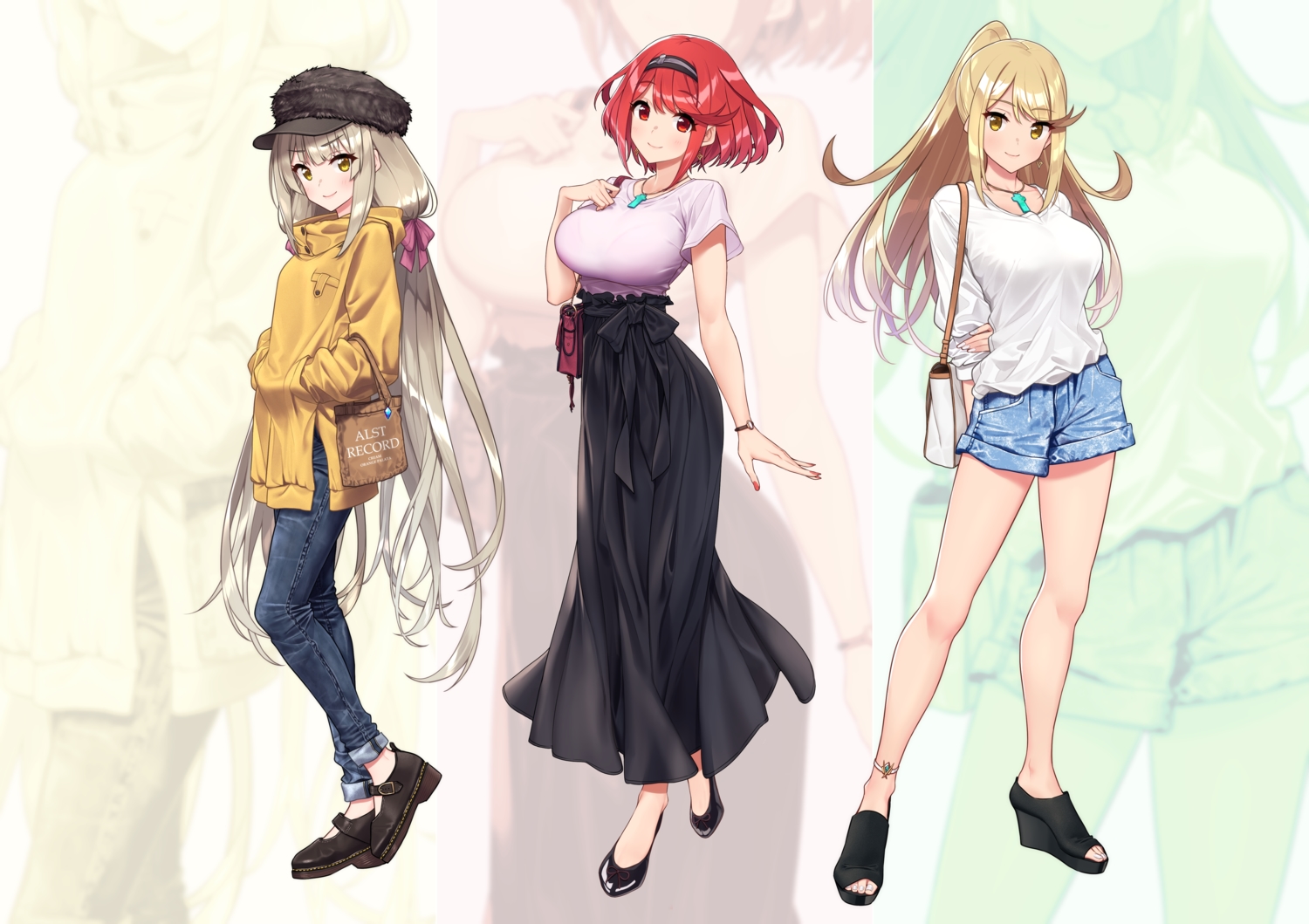 baffu, hikari_(xenoblade), homura_(xenoblade), niyah_(xenoblade), xenoblade, zoom_layer