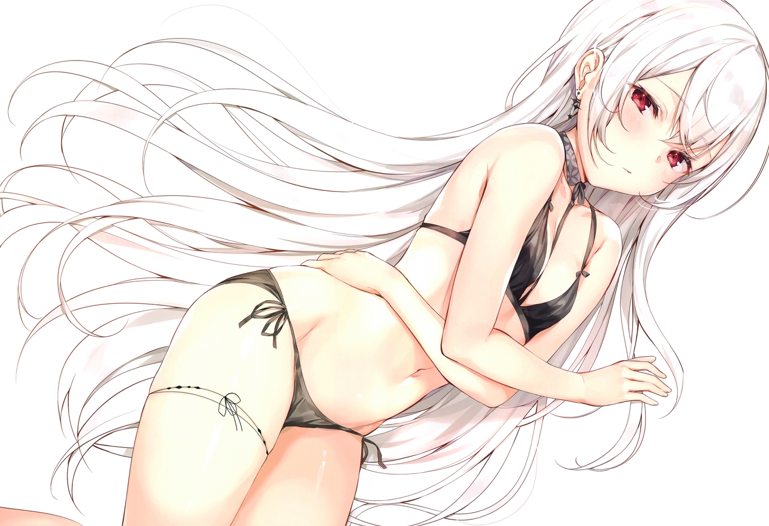bikini, blush, choker, garter, komeshiro_kasu, long_hair, original, red_eyes