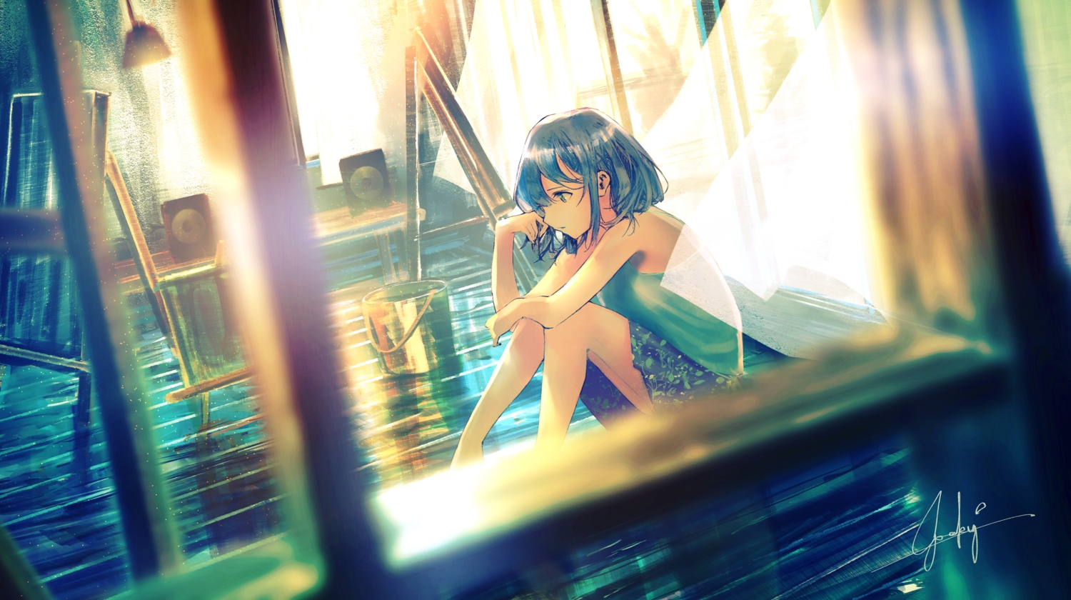 cropped, goroku, gray_hair, original, polychromatic, short_hair, signed, skirt