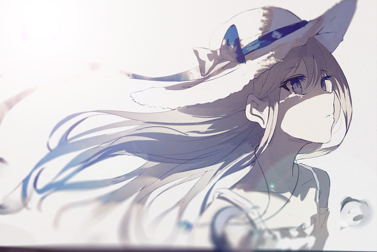 beckzawachi, blue_eyes, bow, close, hat, long_hair, necklace, original