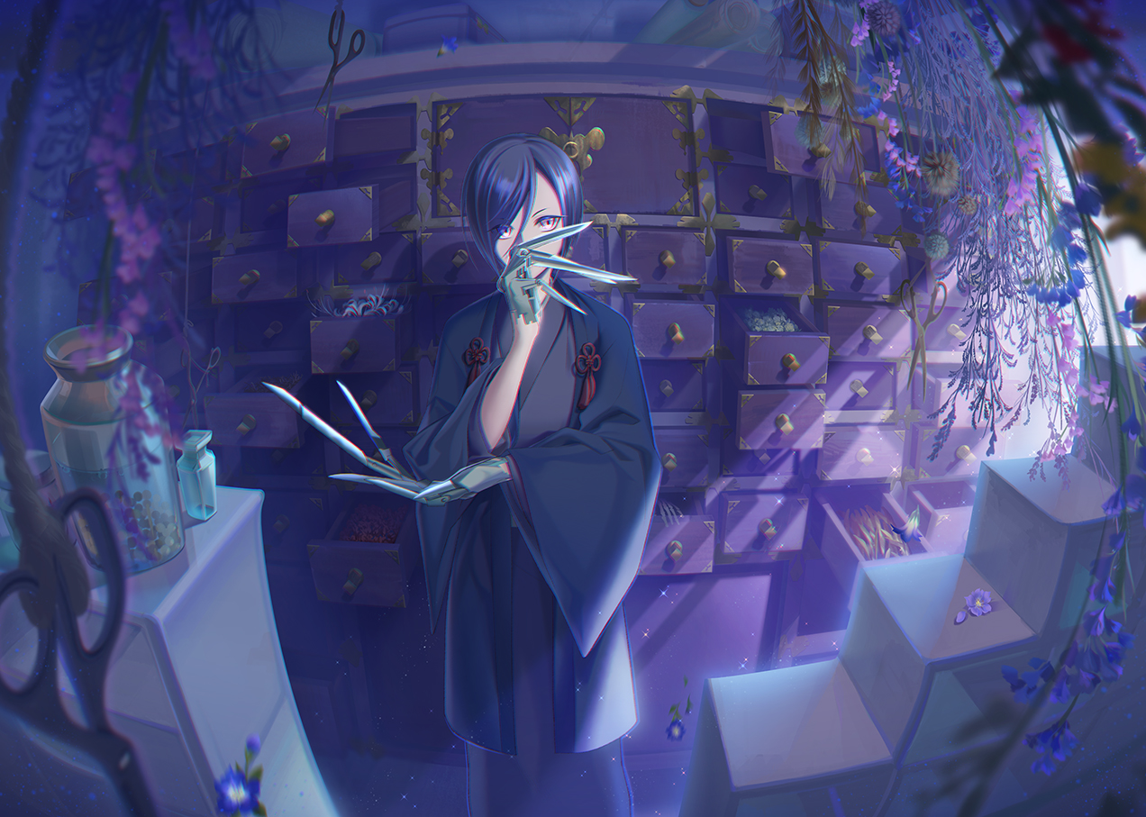 all_male, anthropomorphism, flowers, japanese_clothes, male, sleeping-pig, touken_ranbu, yagen_toushirou