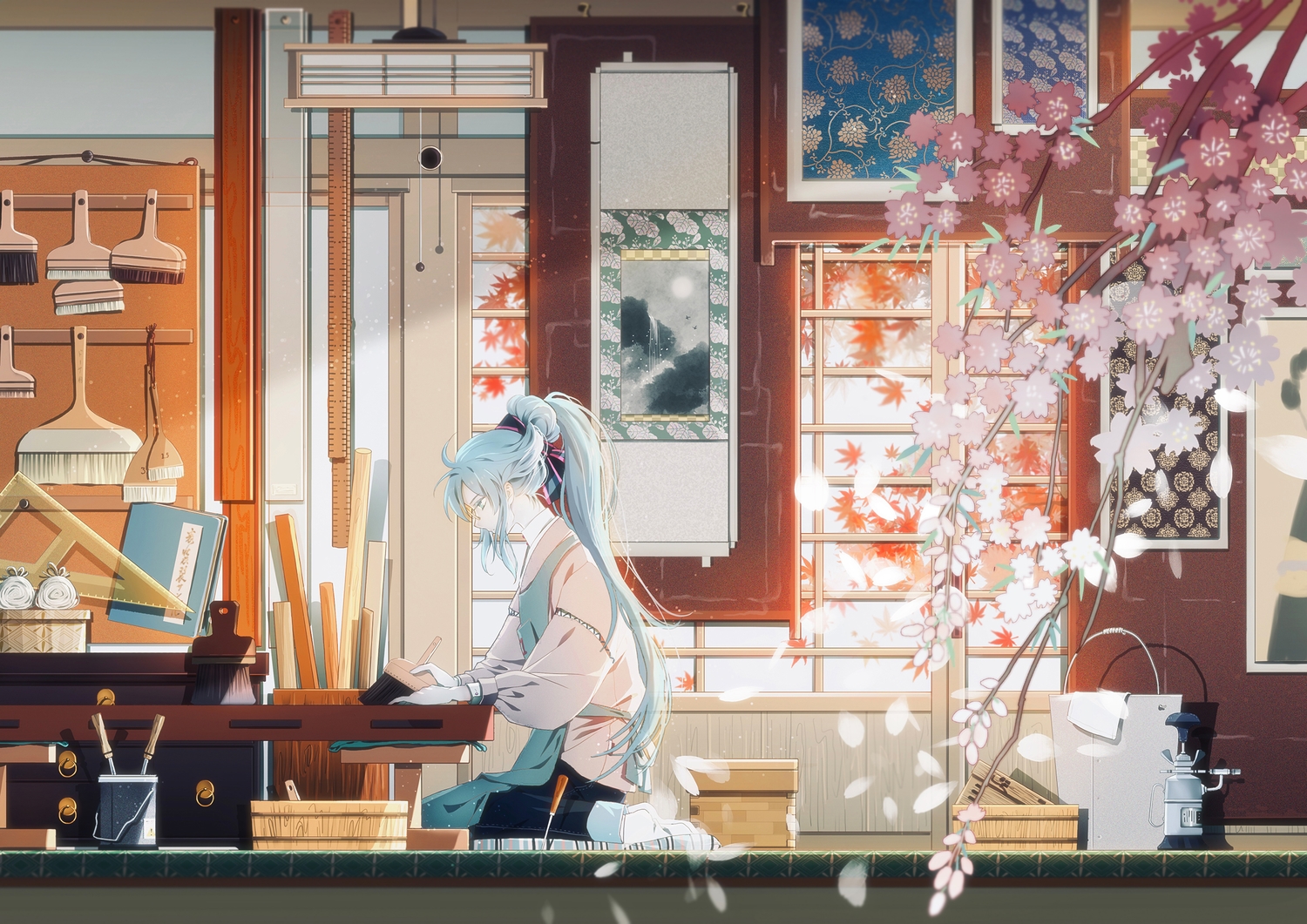 all_male, amada_(12785891), cherry_blossoms, flowers, genderswap, glasses, hatsune_miku, male, vocaloid