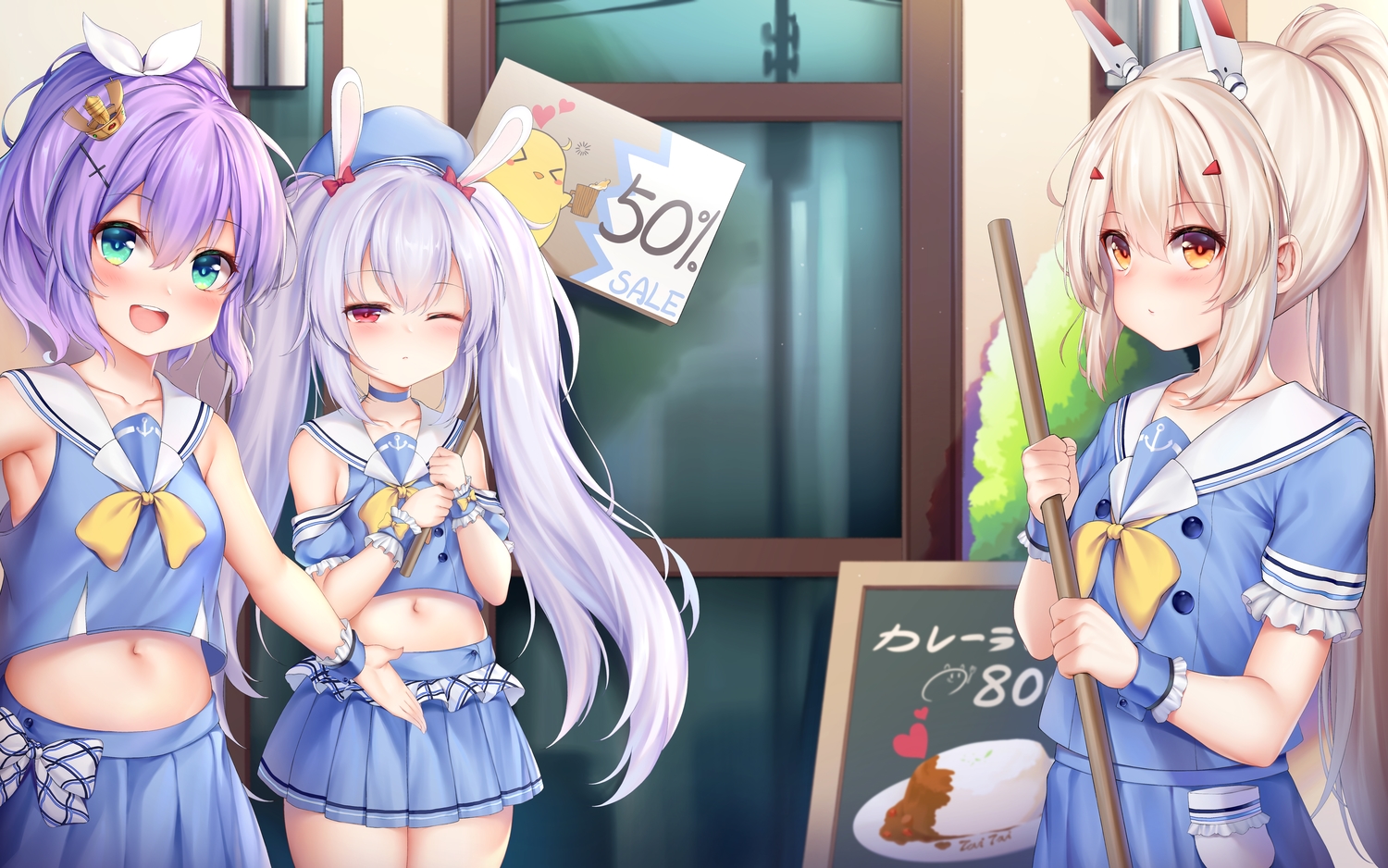 aliasing, anthropomorphism, ayanami_(azur_lane), azur_lane, javelin_(azur_lane), laffey_(azur_lane), long_hair, school_uniform