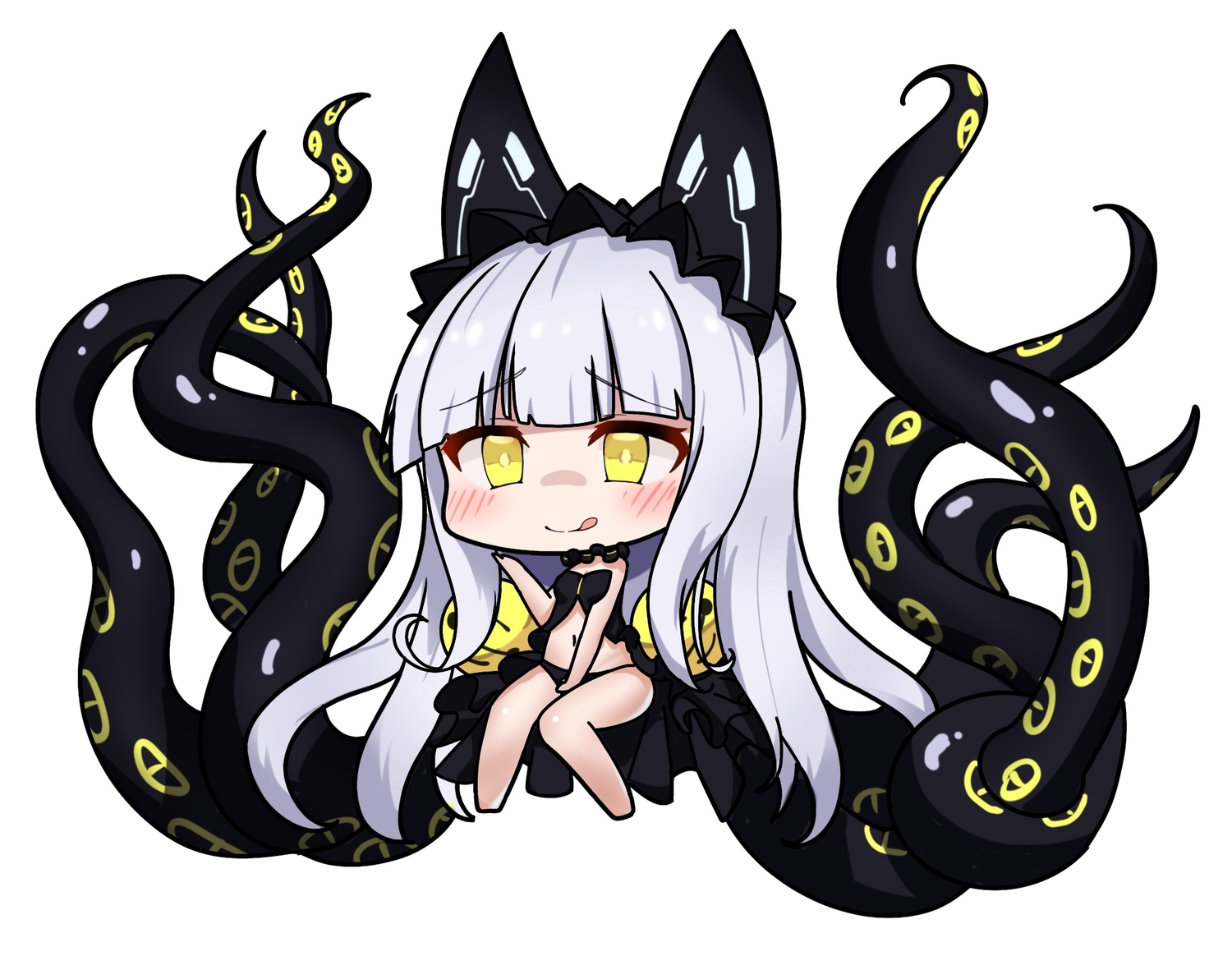 azur_lane, blush, chibi, choker, gray_hair, headdress, long_hair, observer_alpha_(azur_lane), panties, siren_(azur_lane), tentacles, underwear, user_mkxf8773, white, yellow_eyes