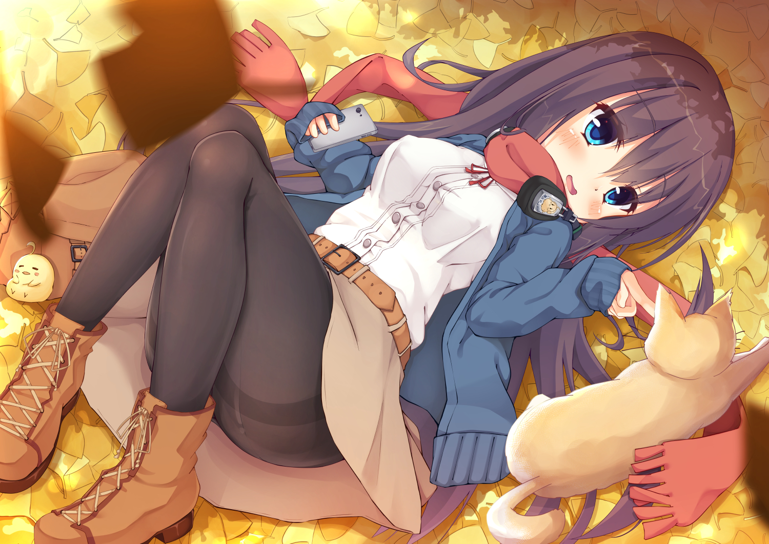 animal, anthropomorphism, aqua_eyes, autumn, azur_lane, black_hair, blush, boots