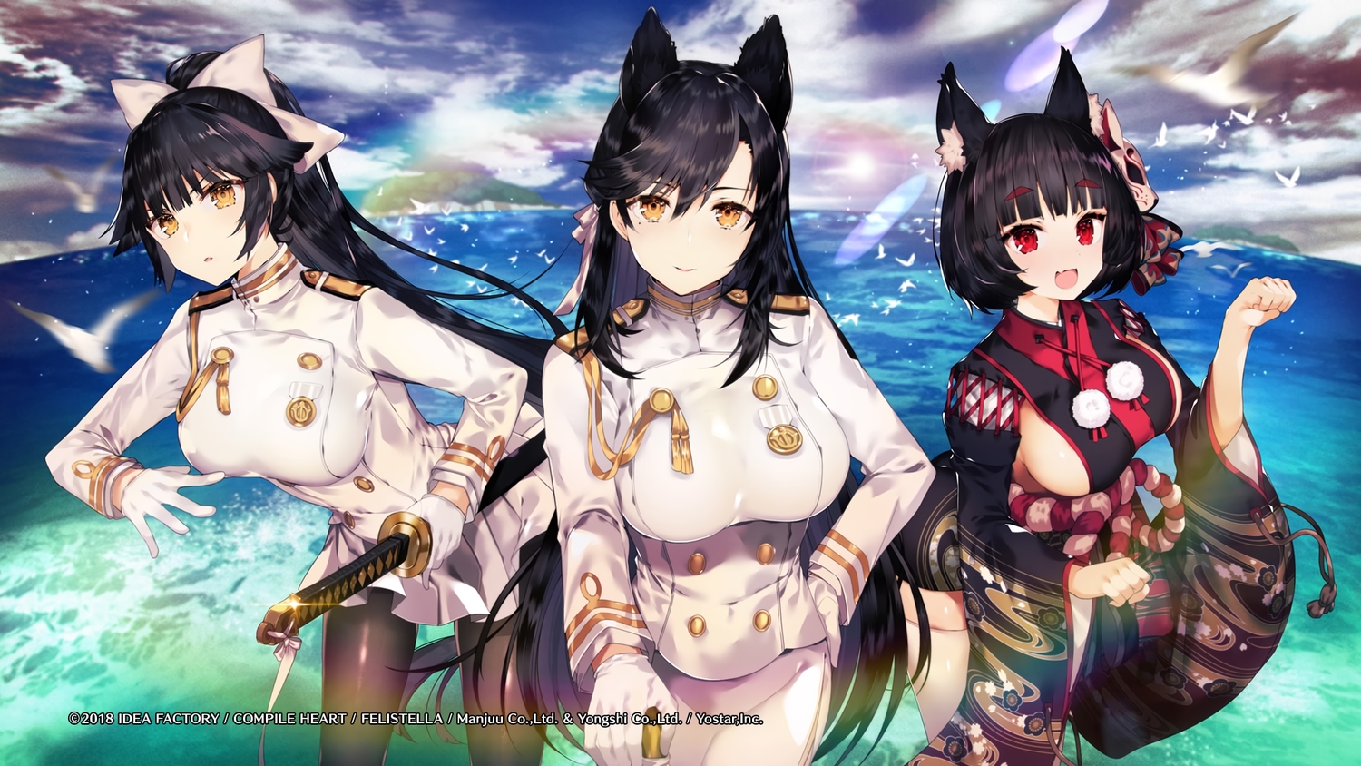 animal, animal_ears, anthropomorphism, atago_(azur_lane), azur_lane, bird, black_hair, breasts