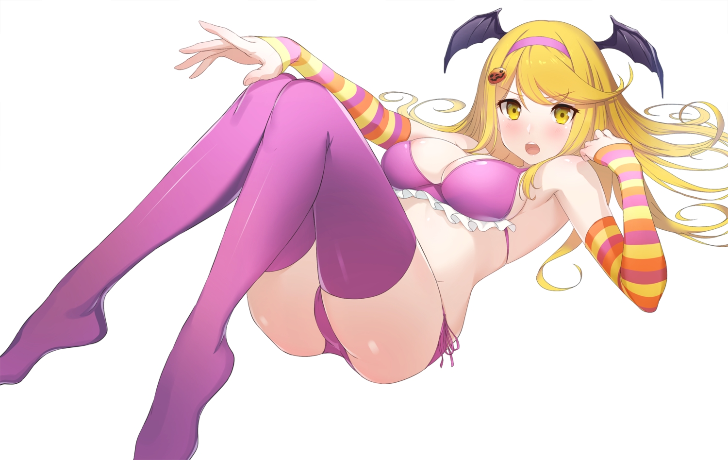 bikini, blonde_hair, blush, breasts, cameltoe, green322, headband, hikari_(xenoblade), long_hair, swimsuit, white, wings, xenoblade, yellow_eyes