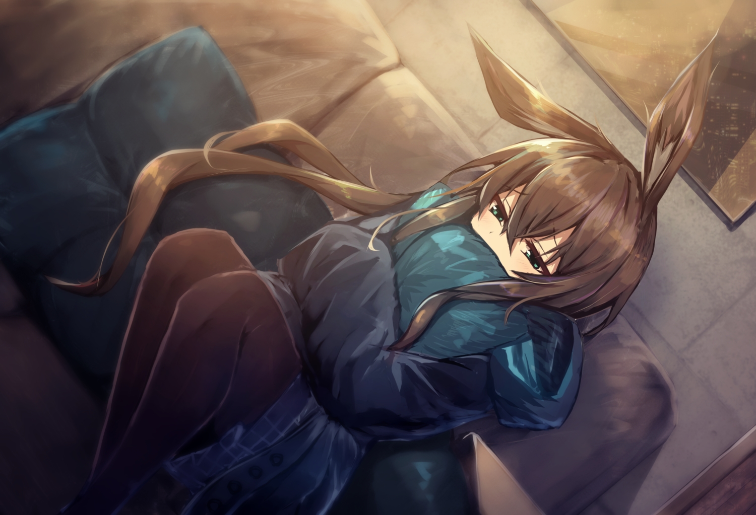 amiya_(arknights), animal_ears, arknights, brown_hair, bunny_ears, bunnygirl, green_eyes, long_hair
