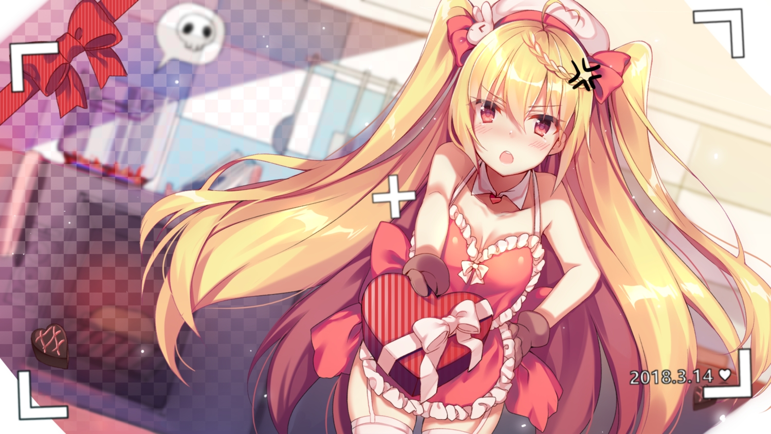 anthropomorphism, apron, azur_lane, blonde_hair, breasts, camera, cleavage, crescent_(azur_lane)