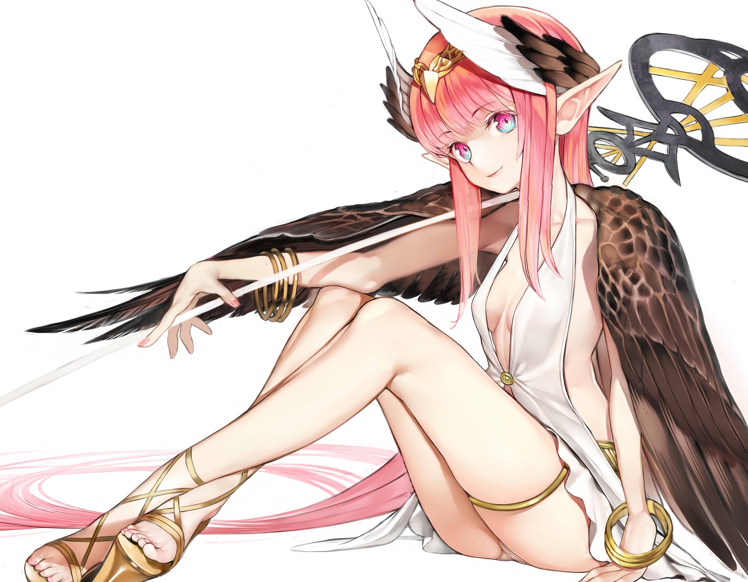 circe_(fate/grand_order), cropped, fate/grand_order, fate_(series), long_hair, no_bra, nyatabe, pink_eyes