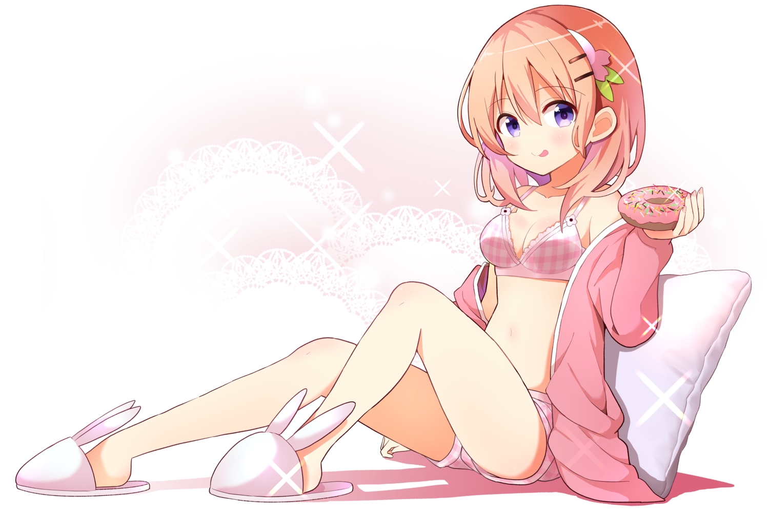 blue_eyes, bra, breasts, cleavage, food, gochuumon_wa_usagi_desu_ka?, hoto_cocoa, nanakusa_amane