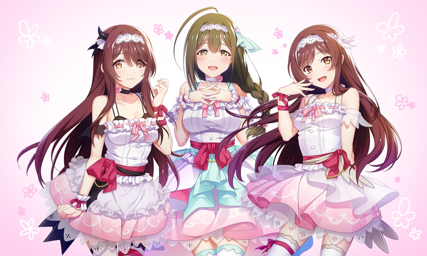 bow, braids, breast_hold, brown_hair, choker, dress, headband, idolmaster