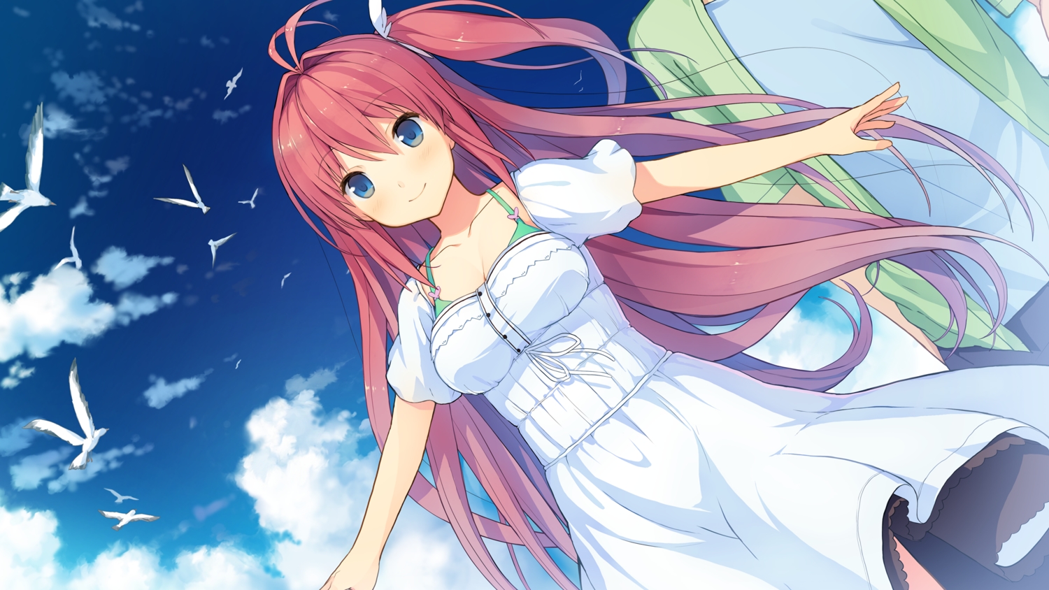 animal, ao_no_kanata_no_four_rhythm, bird, blue_eyes, dress, game_cg, kurashina_asuka, long_hair