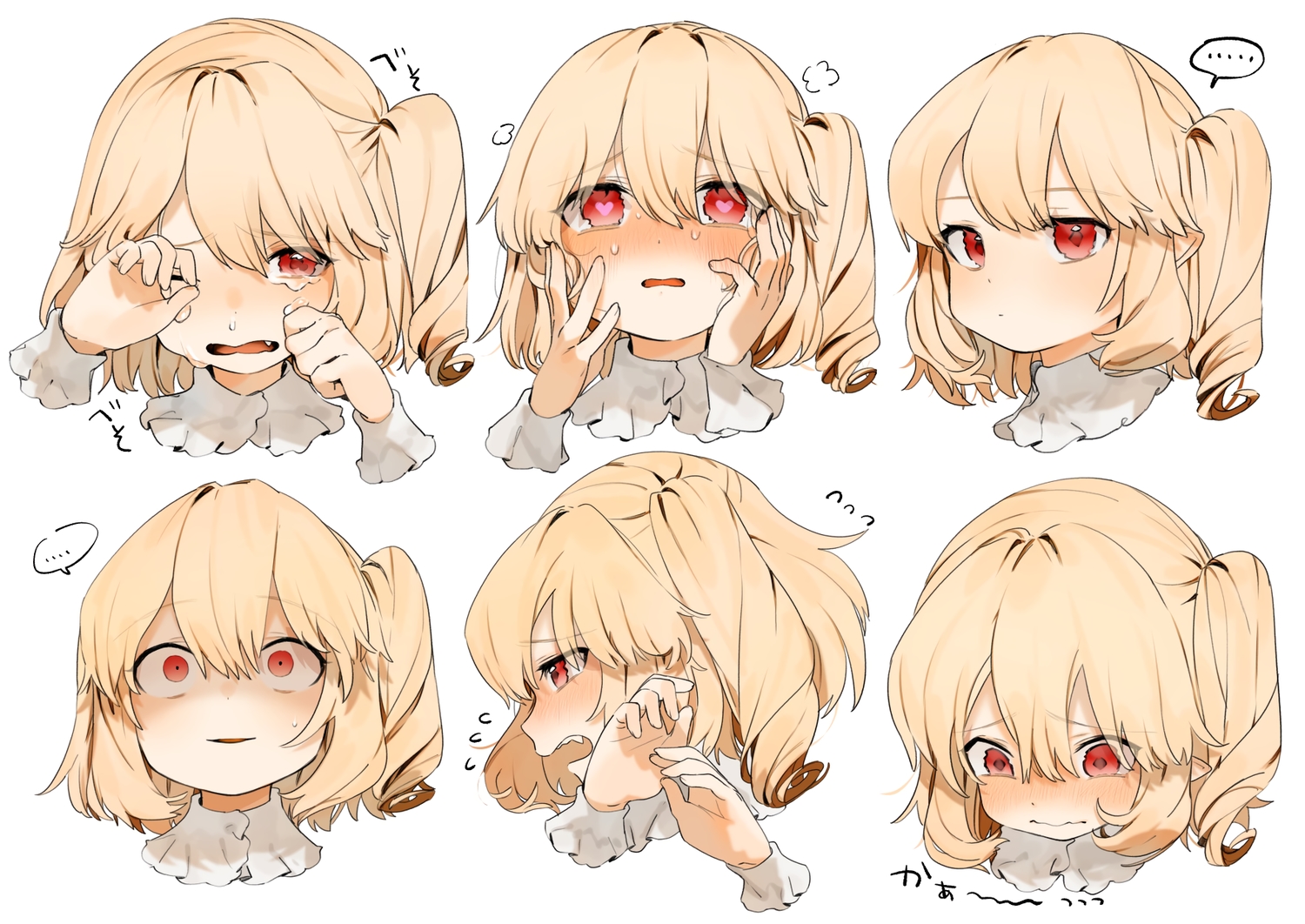 blonde_hair, blush, crying, fang, flandre_scarlet, gotoh510, pointed_ears, ponytail, red_eyes, short_hair, tears, touhou, vampire, white