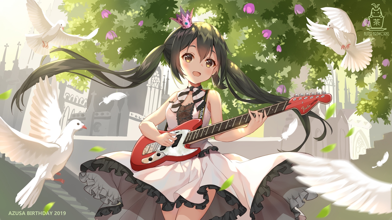 aliter, black_hair, brown_eyes, k-on!, long_hair, nakano_azusa, twintails, watermark