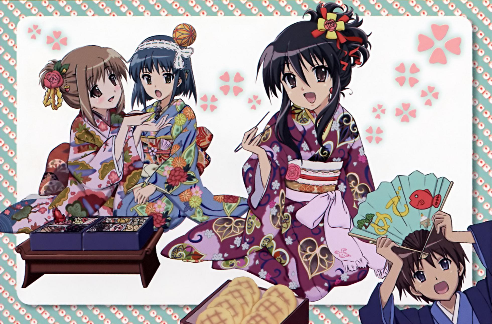 food, japanese_clothes, kimono, konoe_fumina, sakai_yuuji, shakugan_no_shana, shana, yoshida_kazumi