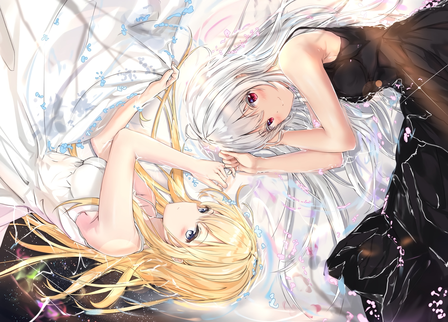 2girls, blonde_hair, blue_eyes, blush, dress, long_hair, na_kyo, original