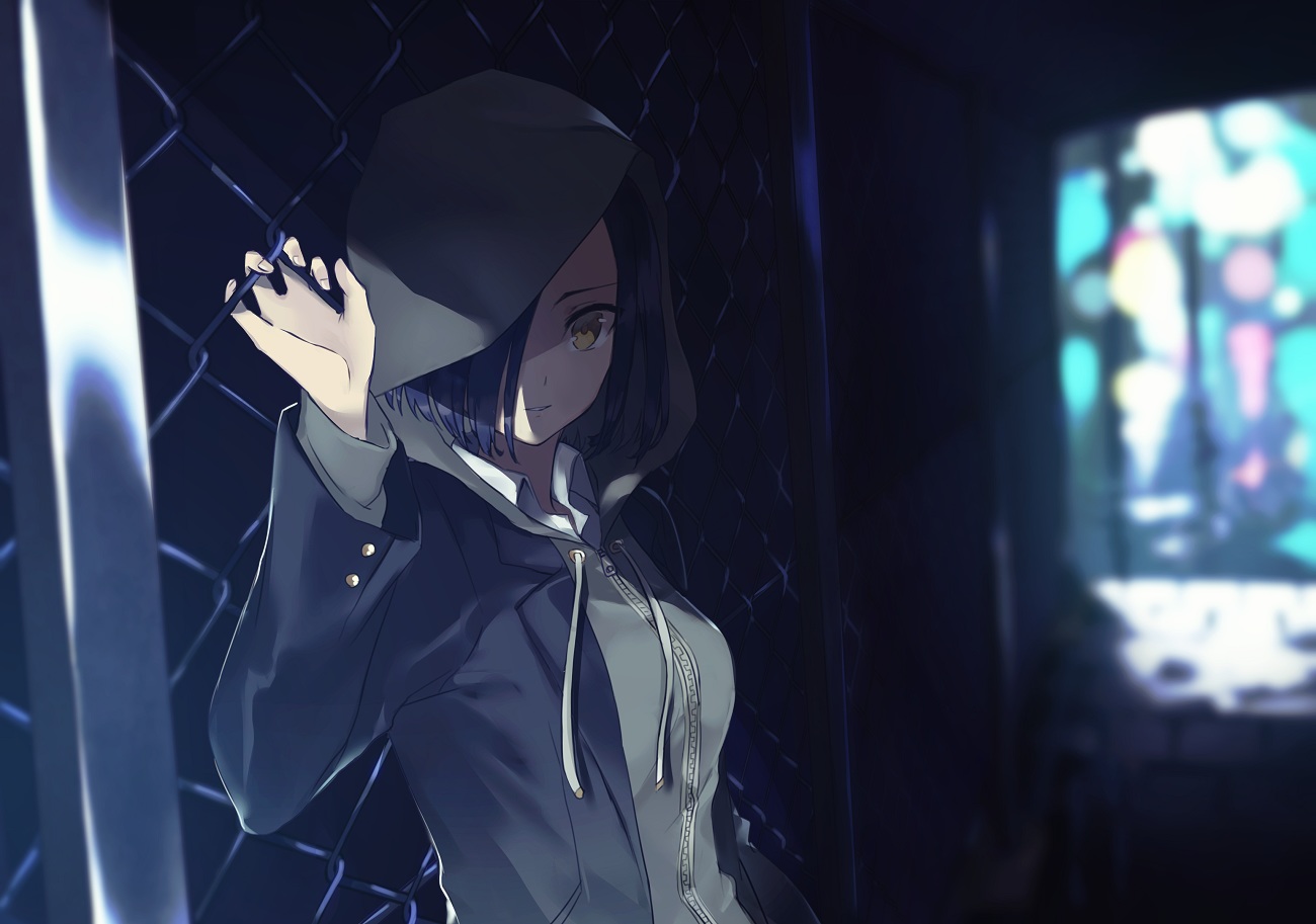 blue_hair, hood, kusaka_kou, original, shade, short_hair, yellow_eyes