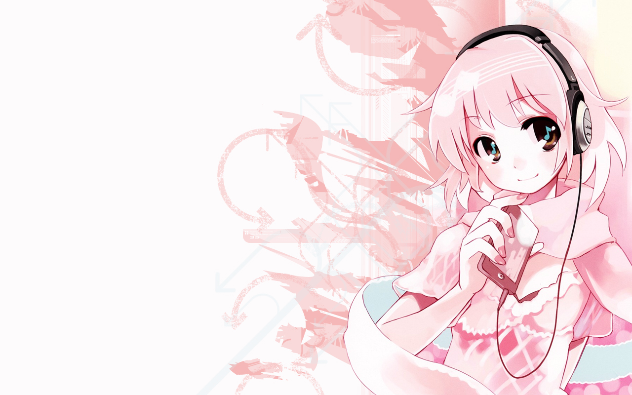 headphones, pink, ushiki_yoshitaka, white