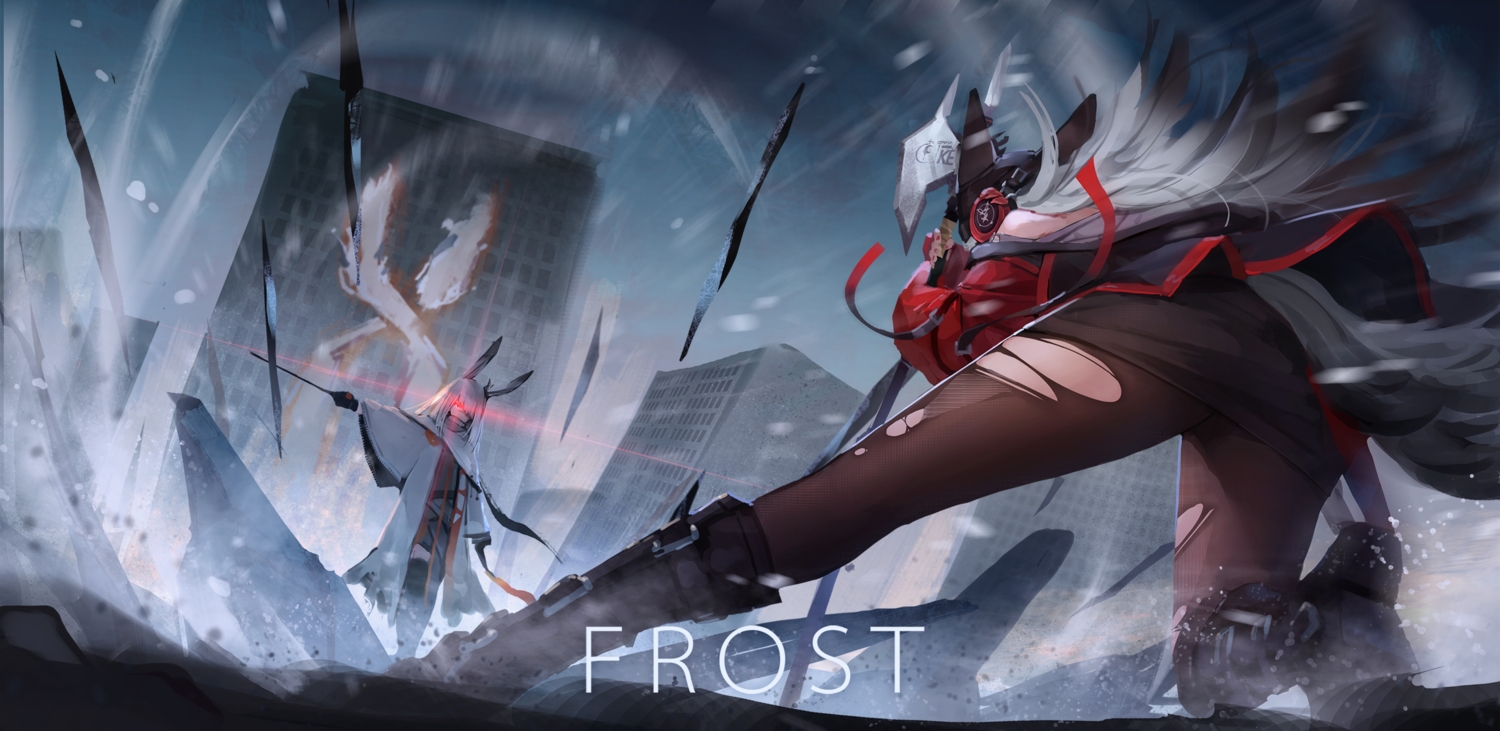 am1m, animal_ears, arknights, building, city, cropped, foxgirl, frostleaf_(arknights)