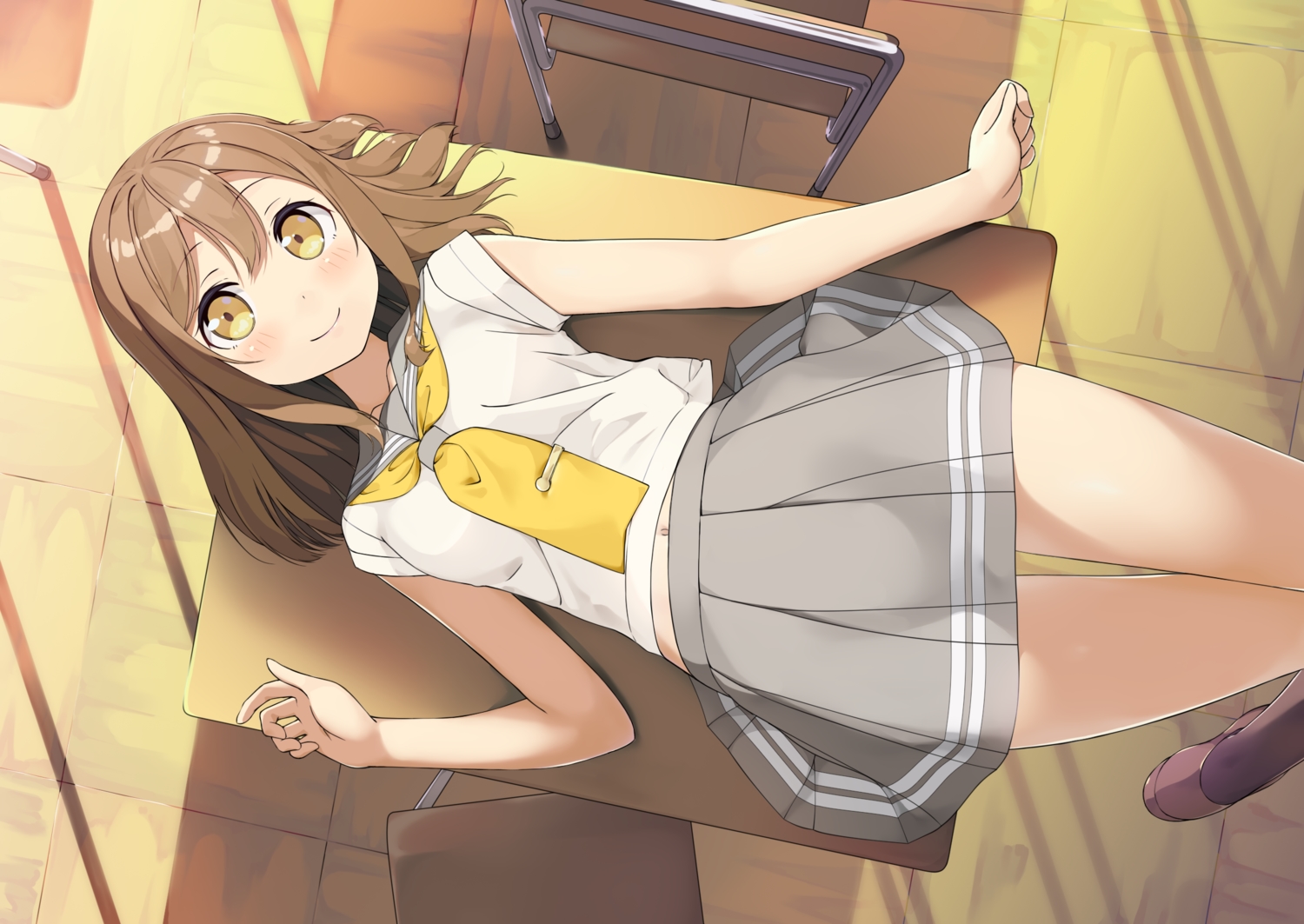 brown_hair, kunikida_hanamaru, love_live!_school_idol_project, love_live!_sunshine!!, navel, school_uniform, skirt, tsubure_manjuu