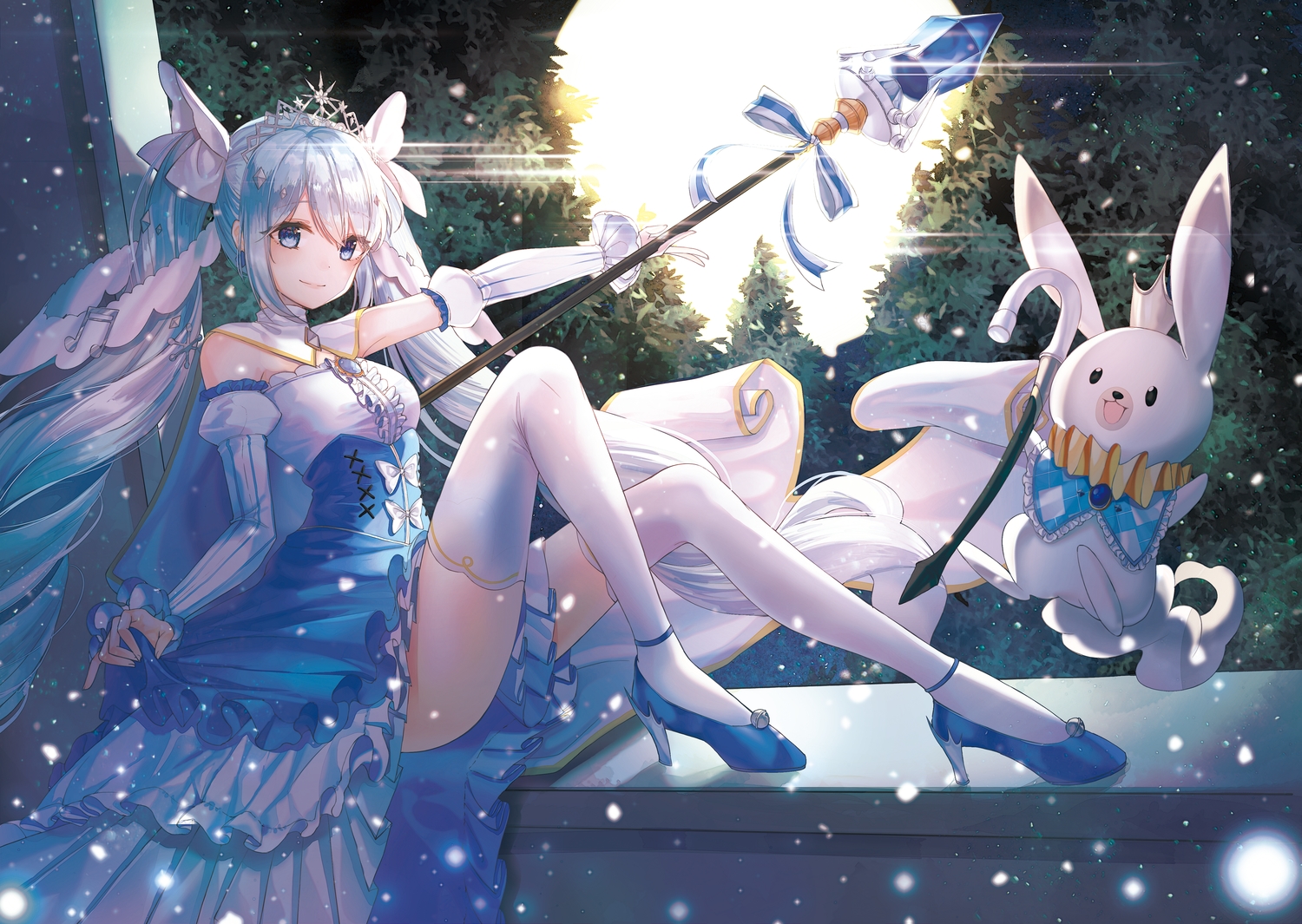 animal, hatsune_miku, rabbit, ueng, vocaloid, yuki_miku, yukine_(vocaloid)