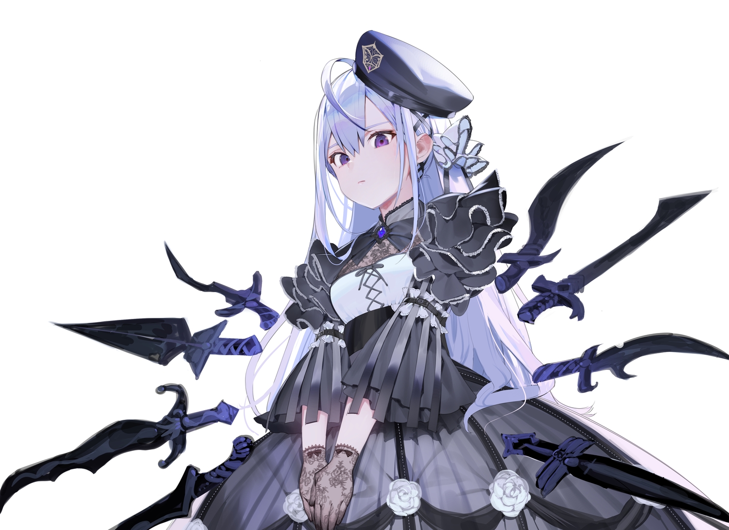 goth-loli, gray_hair, lolita_fashion, long_hair, misoni_comi, original, purple_eyes, sword