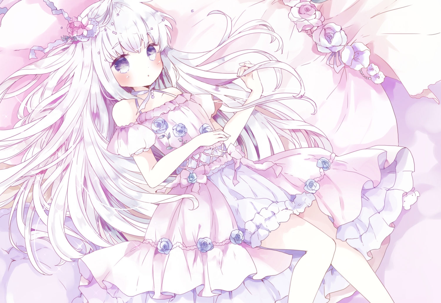 blue_eyes, blush, cropped, dress, lolita_fashion, long_hair, original, polychromatic