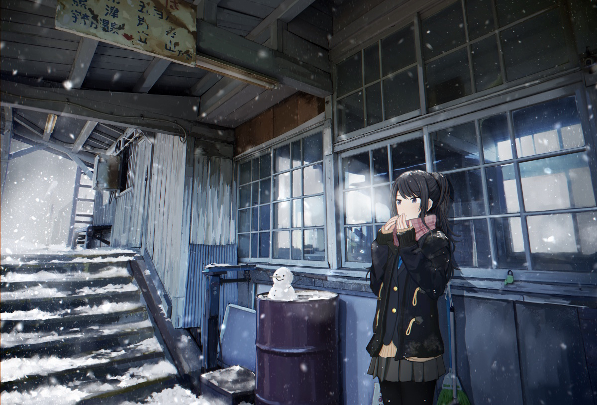 building, idolmaster, idolmaster_shiny_colors, kazano_hiori, pantyhose, ponytail, sakeharasu, scarf