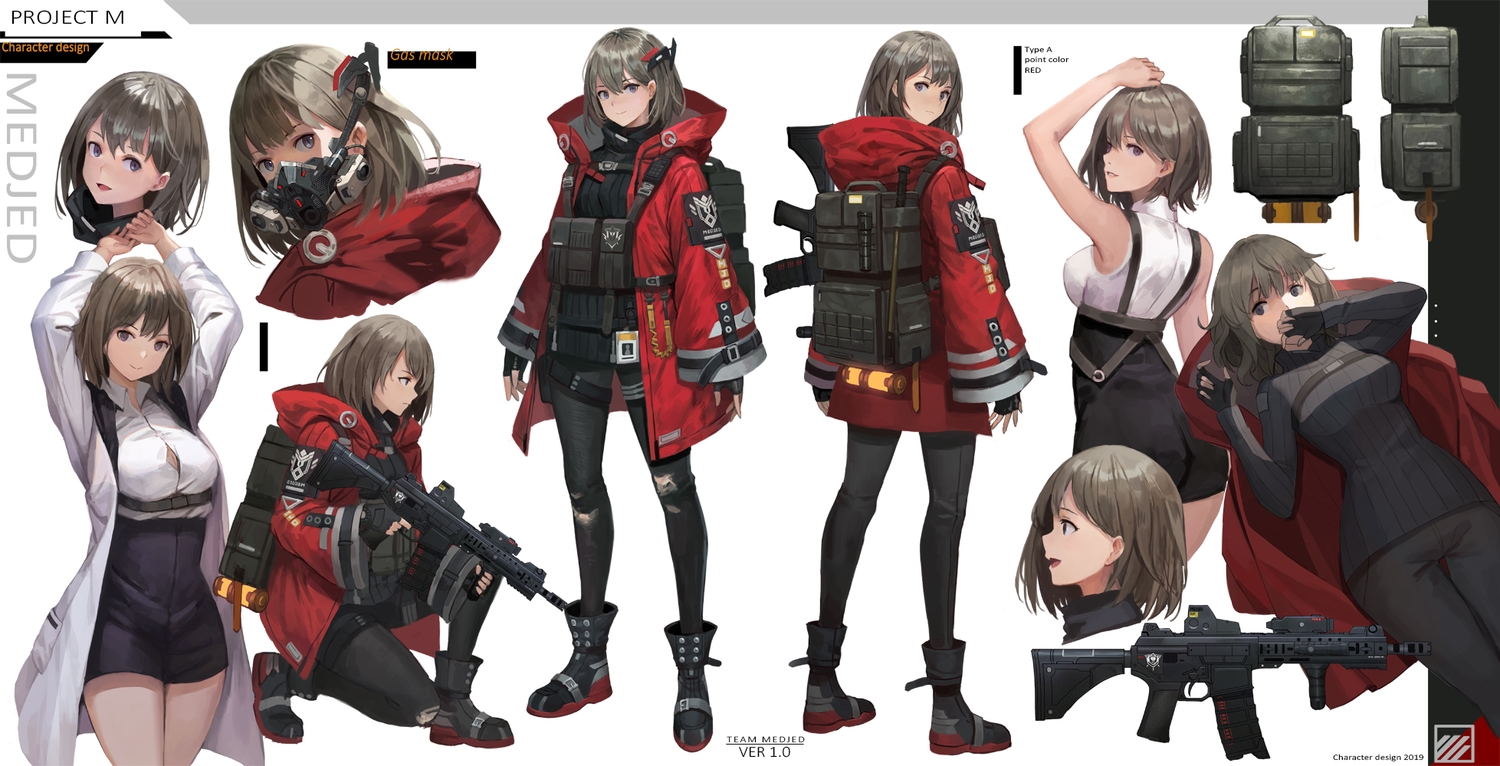 brown_hair, gun, mask, original, rainmood, short_hair, weapon