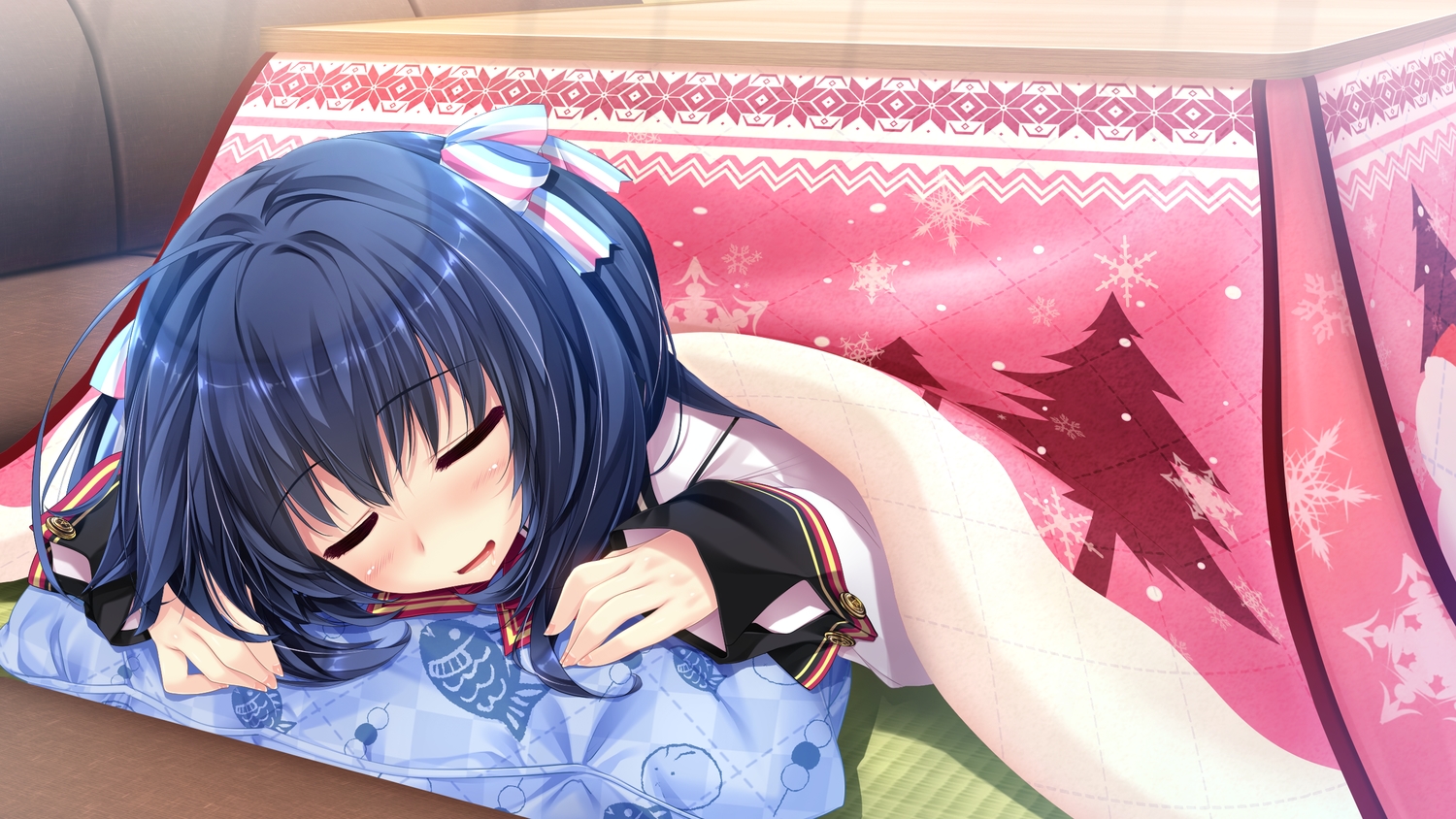 blue_hair, clochette, game_cg, kokorone=pendulum!, kotatsu, oshiki_hitoshi, sleeping, tatenokawa_tsumuri