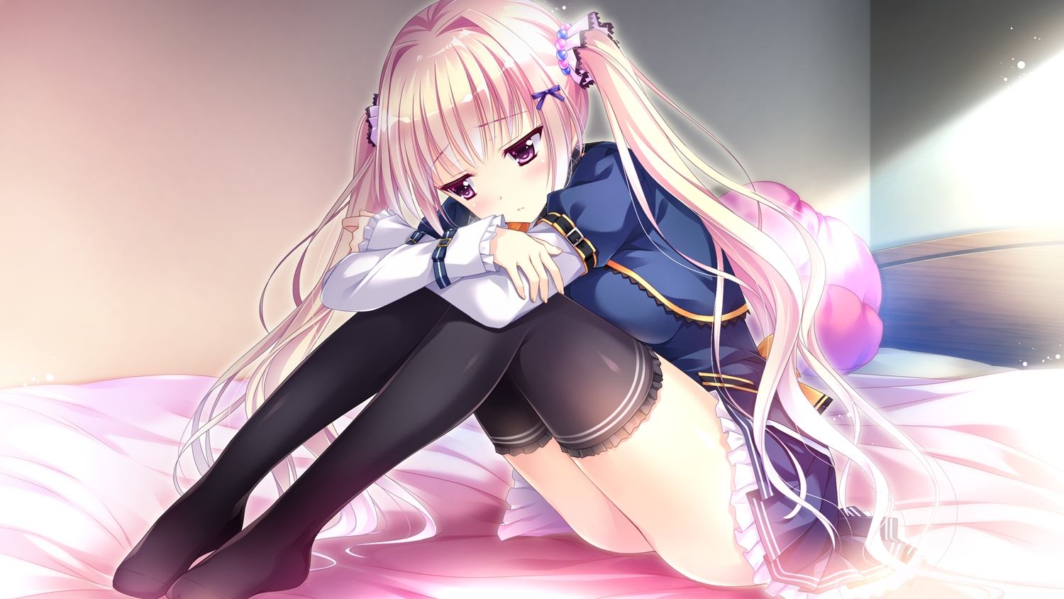 bed, blonde_hair, blush, ensemble_(company), game_cg, hiiragi_mio, kimishima_ao, koi_suru_kimochi_no_kasanekata