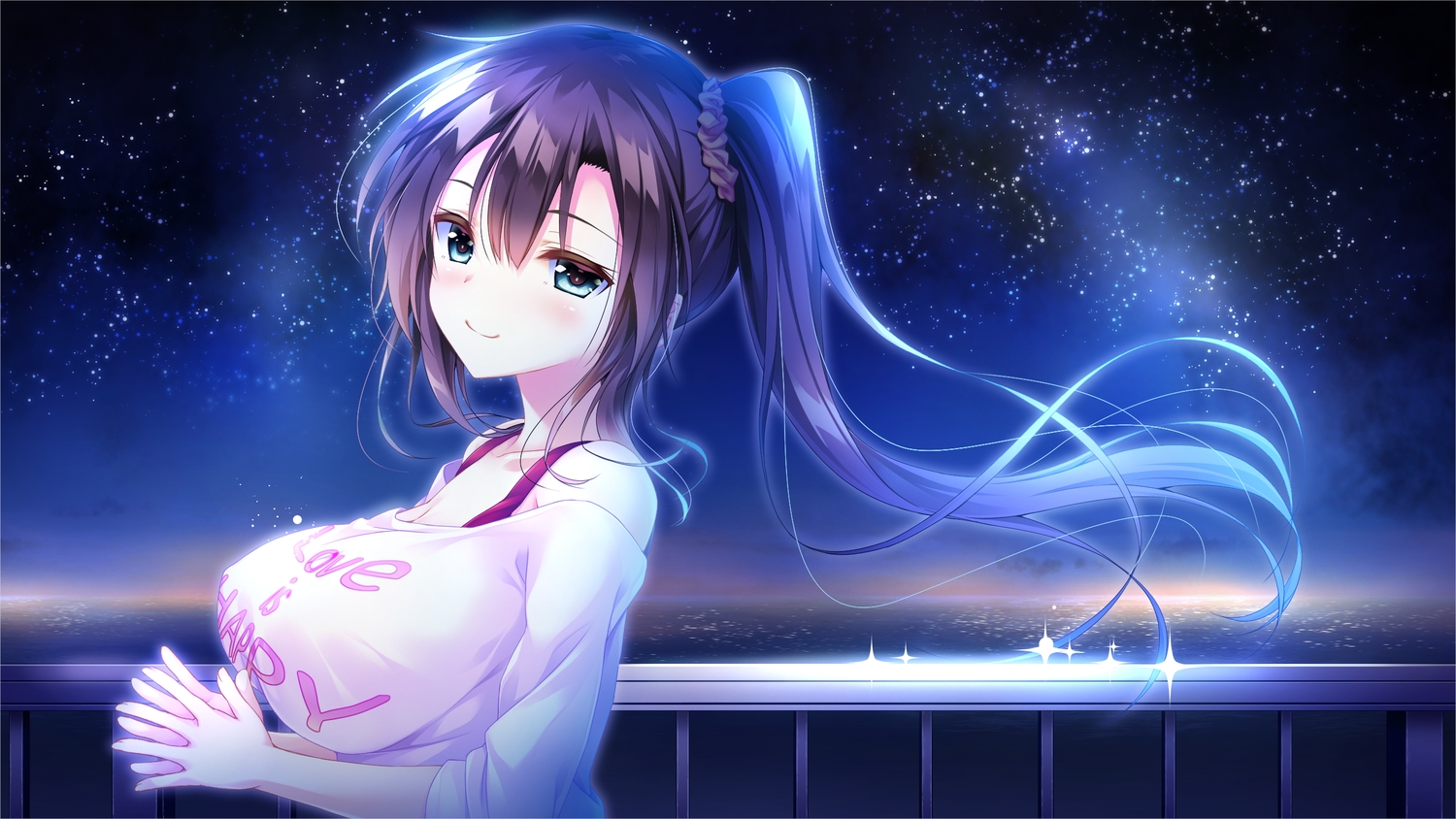 aqua_eyes, black_hair, breasts, ensemble_(company), game_cg, koi_wa_sotto_saku_hana_no_you_ni, miyane_saki, night