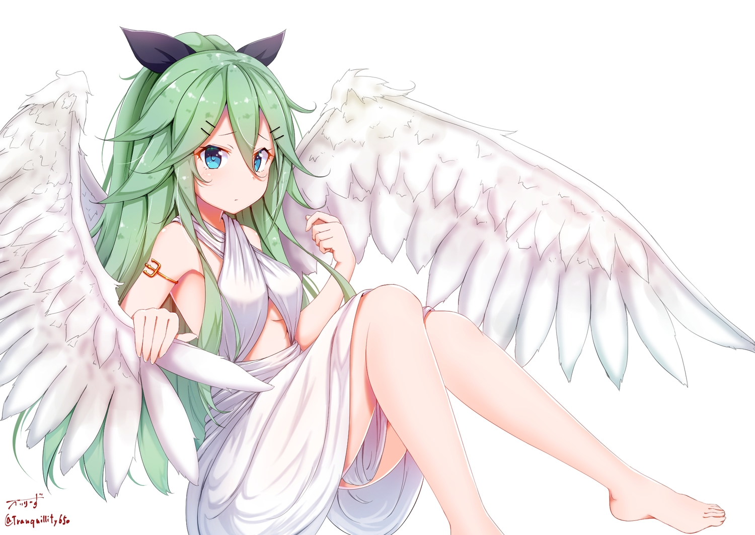 angel, anthropomorphism, aqua_eyes, baileys_(tranquillity650), breasts, dress, green_hair, kantai_collection