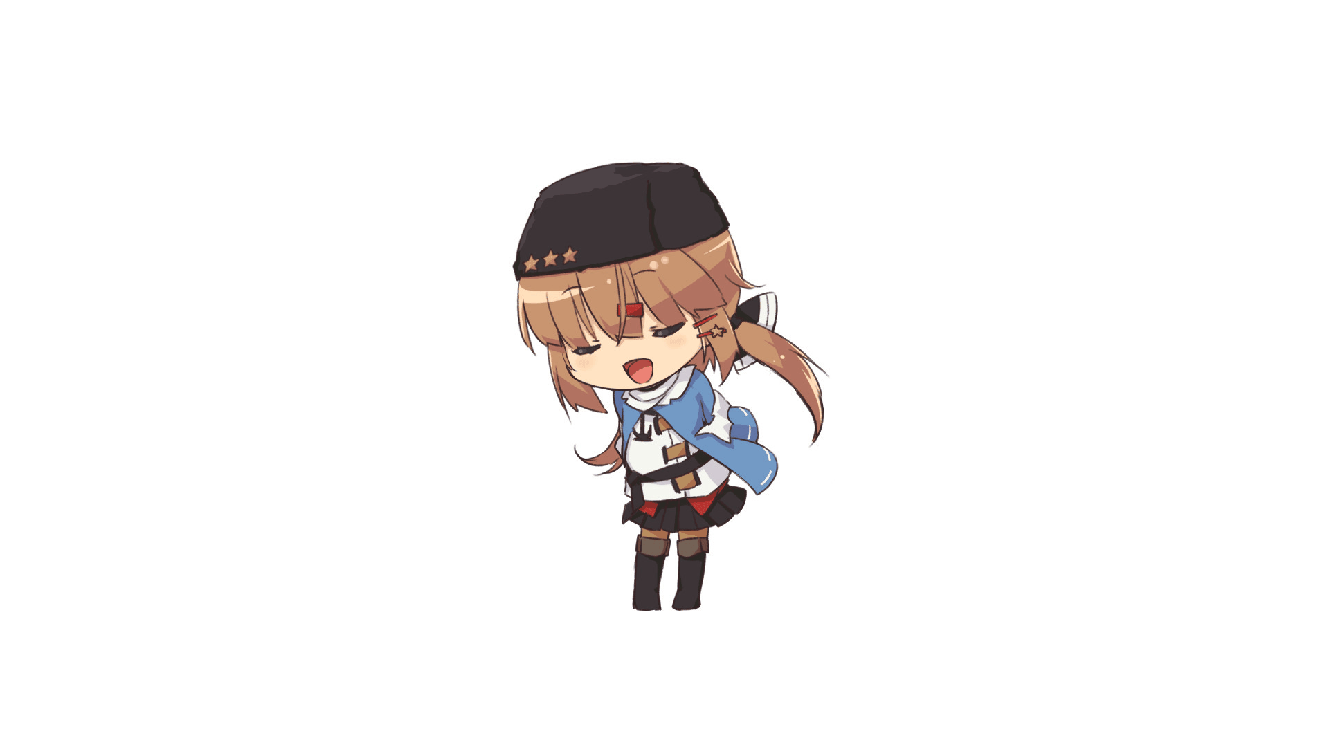 animated, anthropomorphism, boots, brown_hair, cheese_(cheese_koubou), hat, kantai_collection, koufuku_graffiti, long_hair, parody, skirt, tashkent_(kancolle), twintails, white
