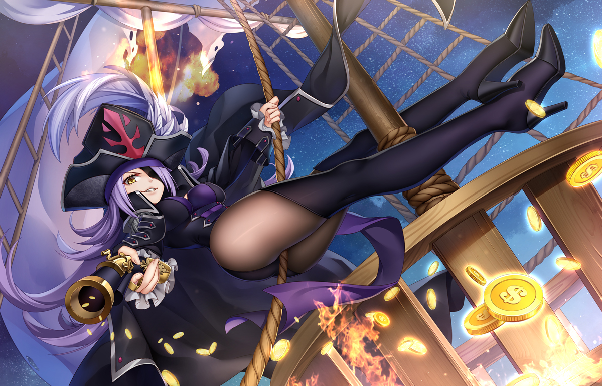 boots, breasts, cape, dahut_(fate/grand_order), eyepatch, fate/grand_order, fate_(series), gun