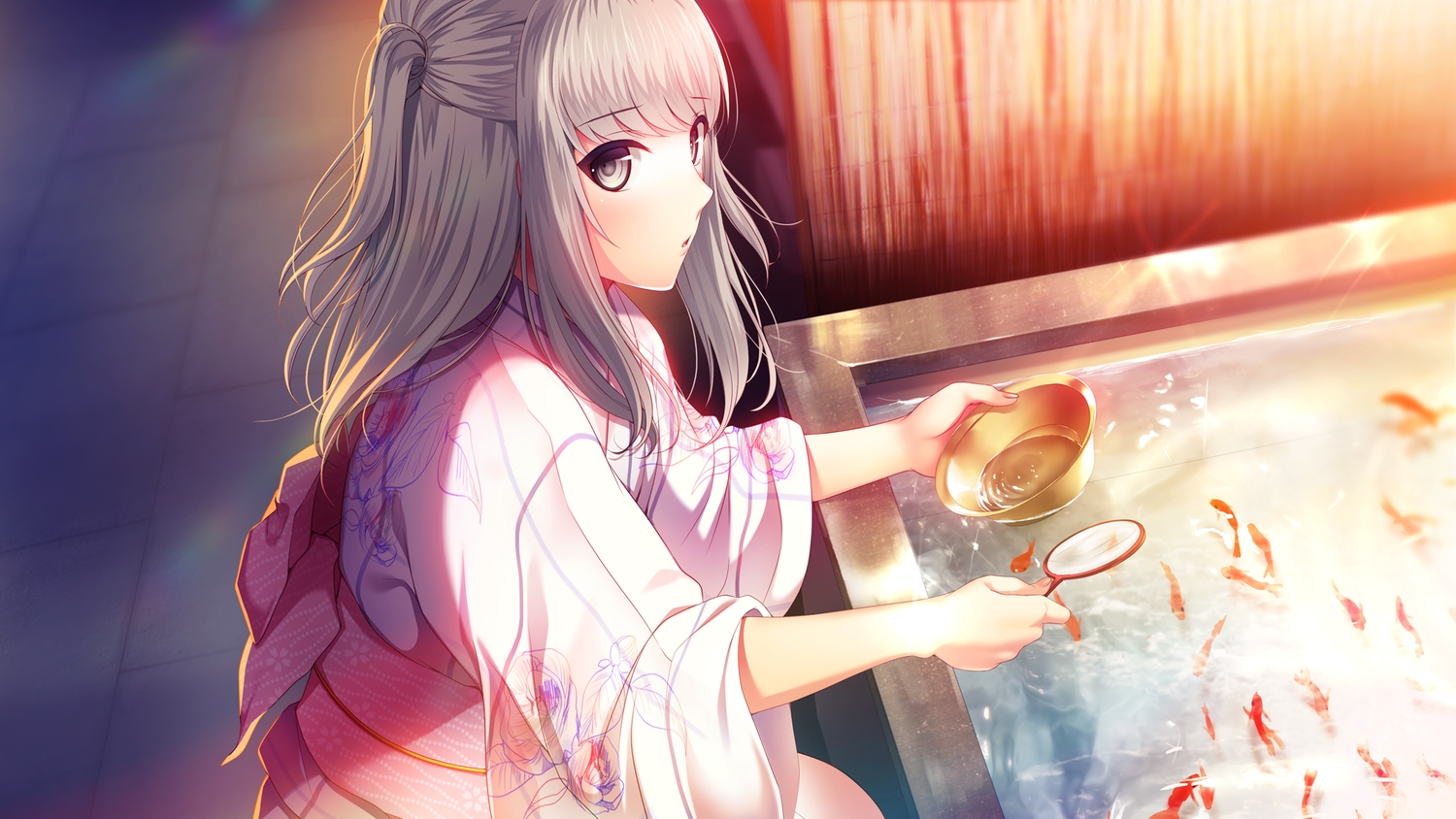 game_cg, gray_eyes, gray_hair, japanese_clothes, katahira_yuuna, minamihama_yoriko, more_(company), swallowtail