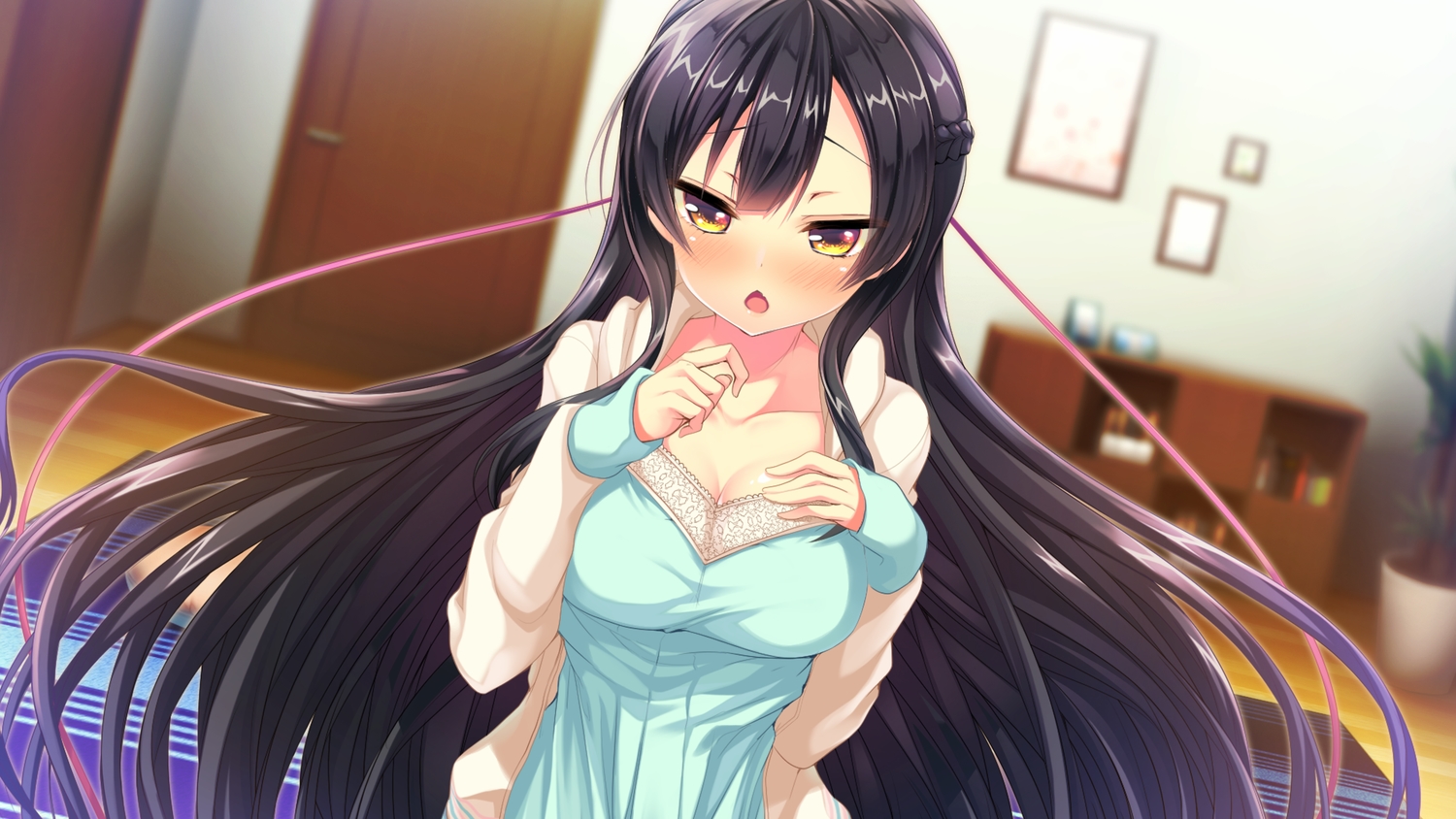 abnormal_lovers, asahina_seri, ayuma_sayu, black_hair, blush, breast_hold, breasts, cleavage