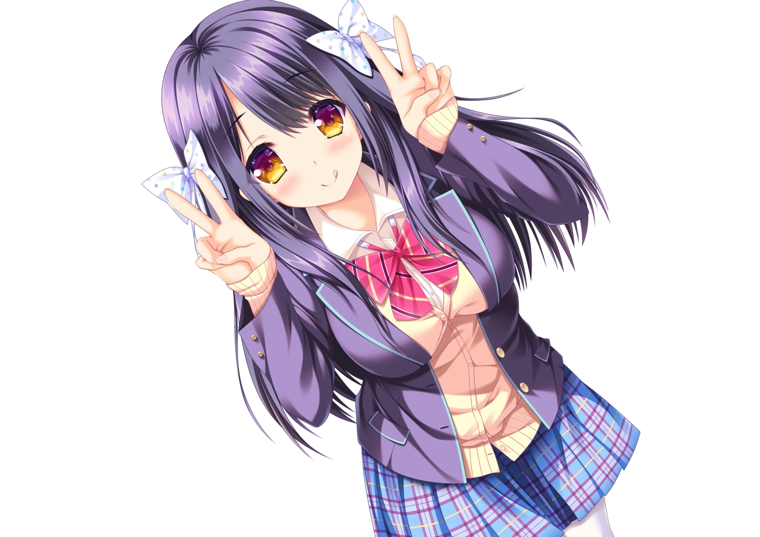 bow, long_hair, maijin, minegishi_miyako, school_uniform, skirt, wakaba-iro_no_quartet, white
