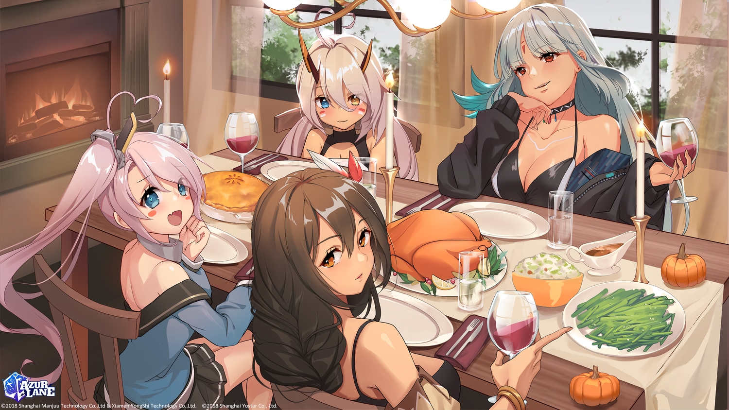 anthropomorphism, aqua_eyes, azur_lane, bicolored_eyes, blonde_hair, breasts, brown_hair, cleavage