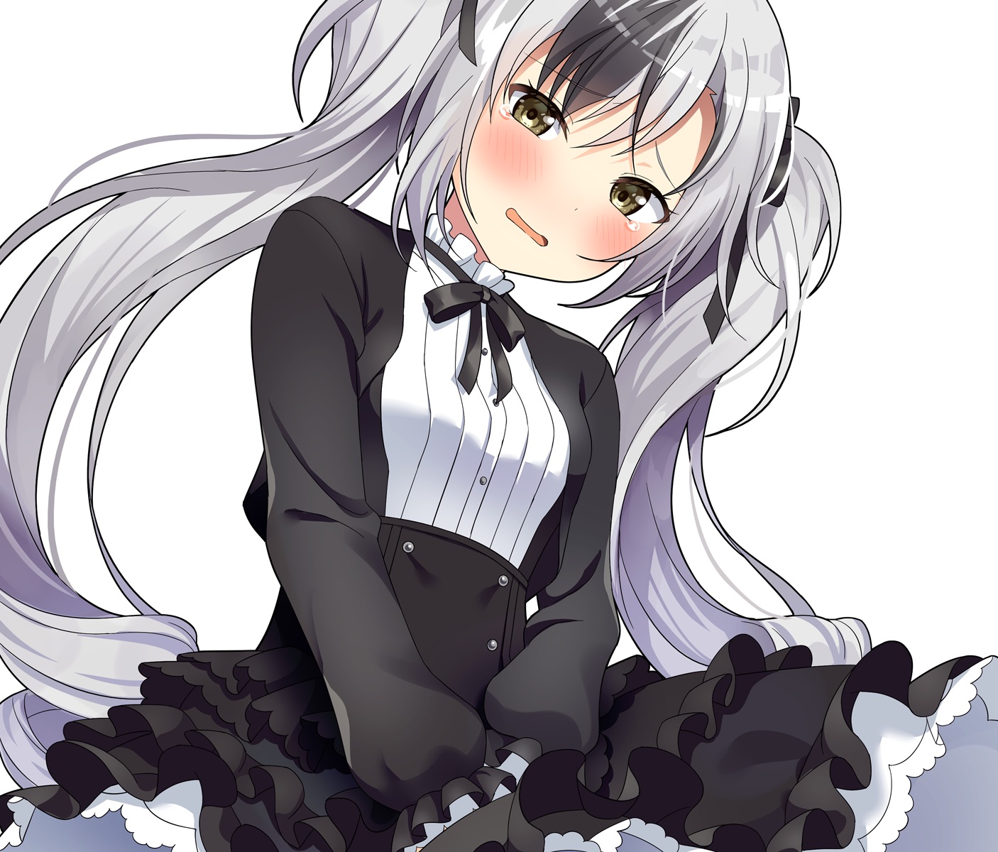 blush, brown_eyes, cropped, dress, goth-loli, gray_hair, lolita_fashion, long_hair