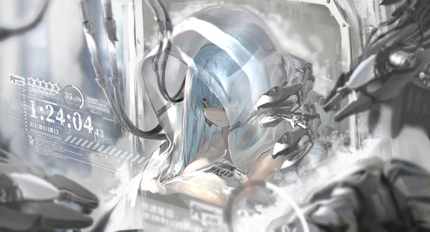aizawa_masaya, anthropomorphism, girls_frontline, green_eyes, hk416_(girls_frontline), long_hair, techgirl, white_hair