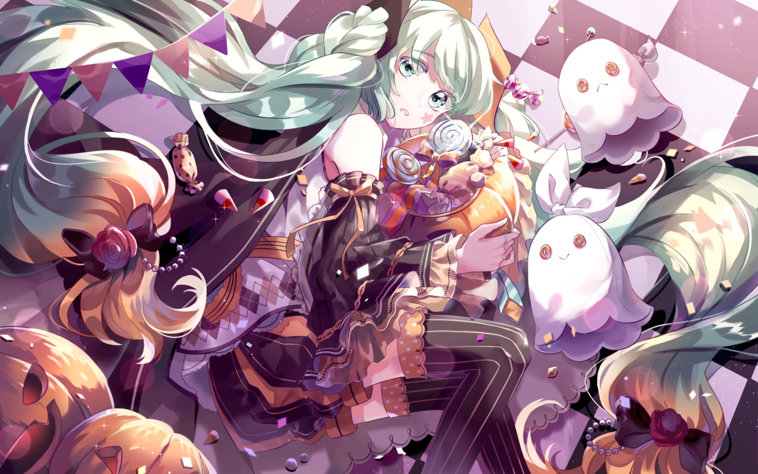 arancione, halloween, hatsune_miku, thighhighs, vocaloid